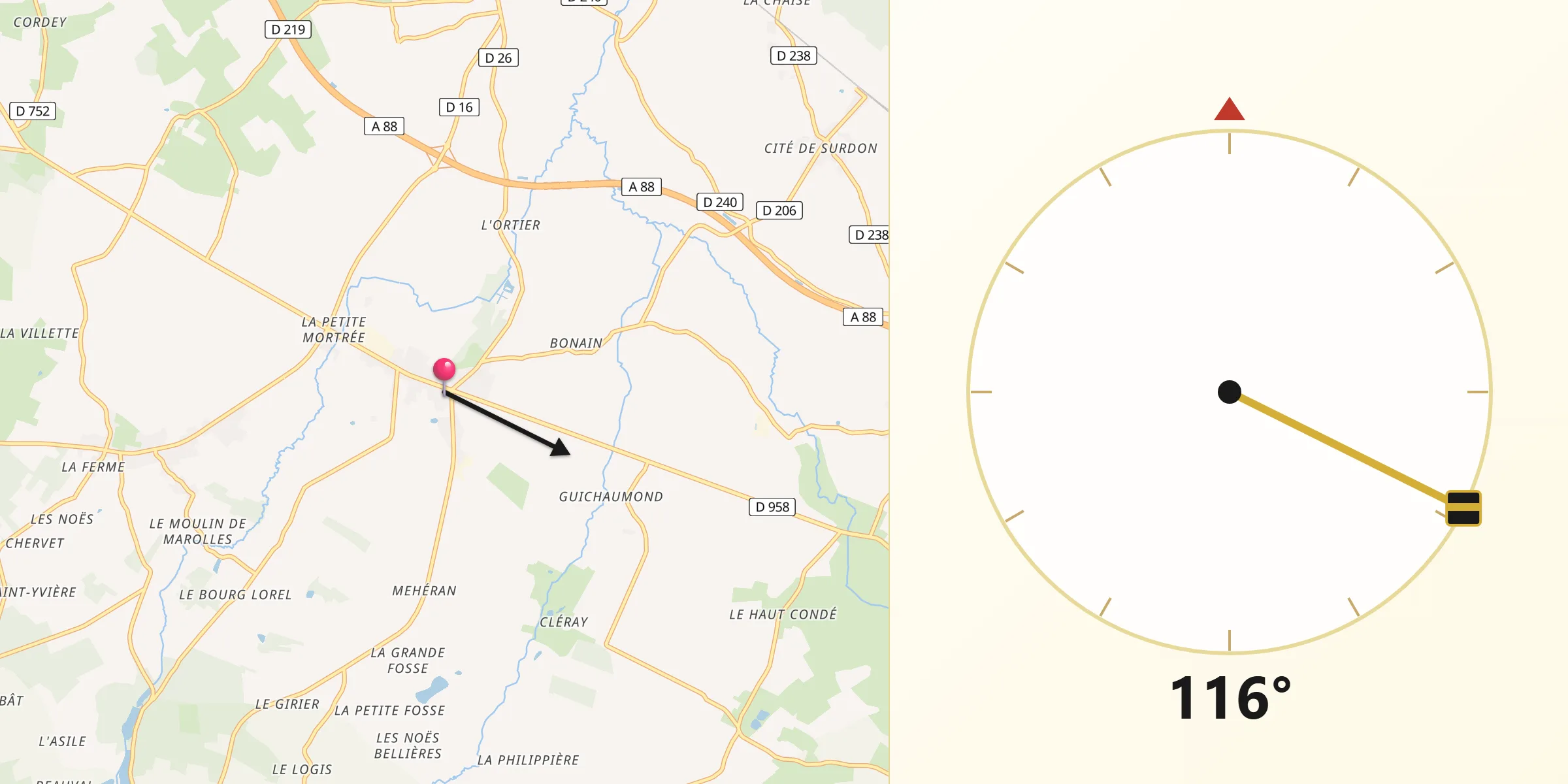 Direction vers la Qibla depuis Mortrée