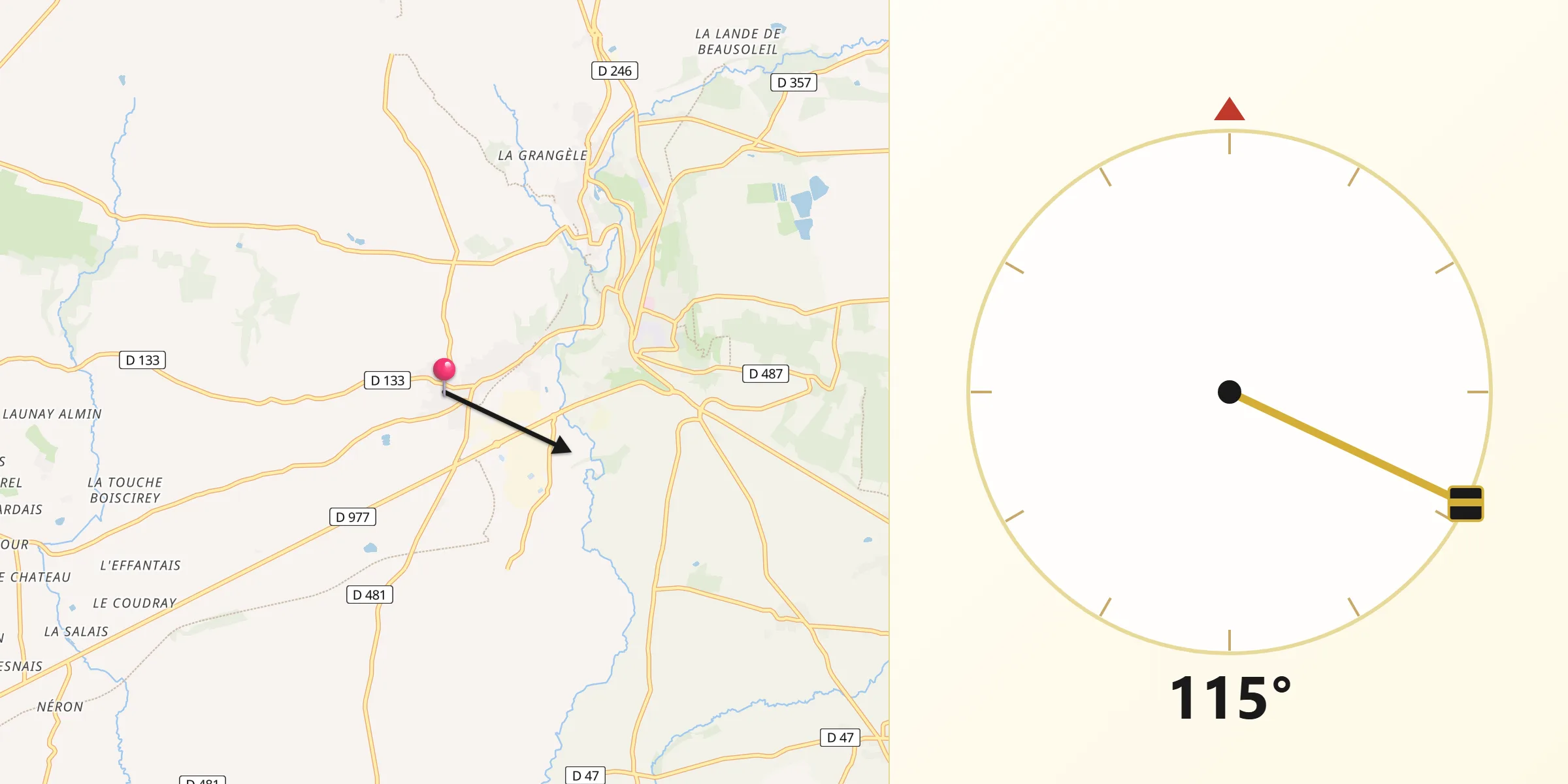 Direction vers la Qibla depuis Romagny