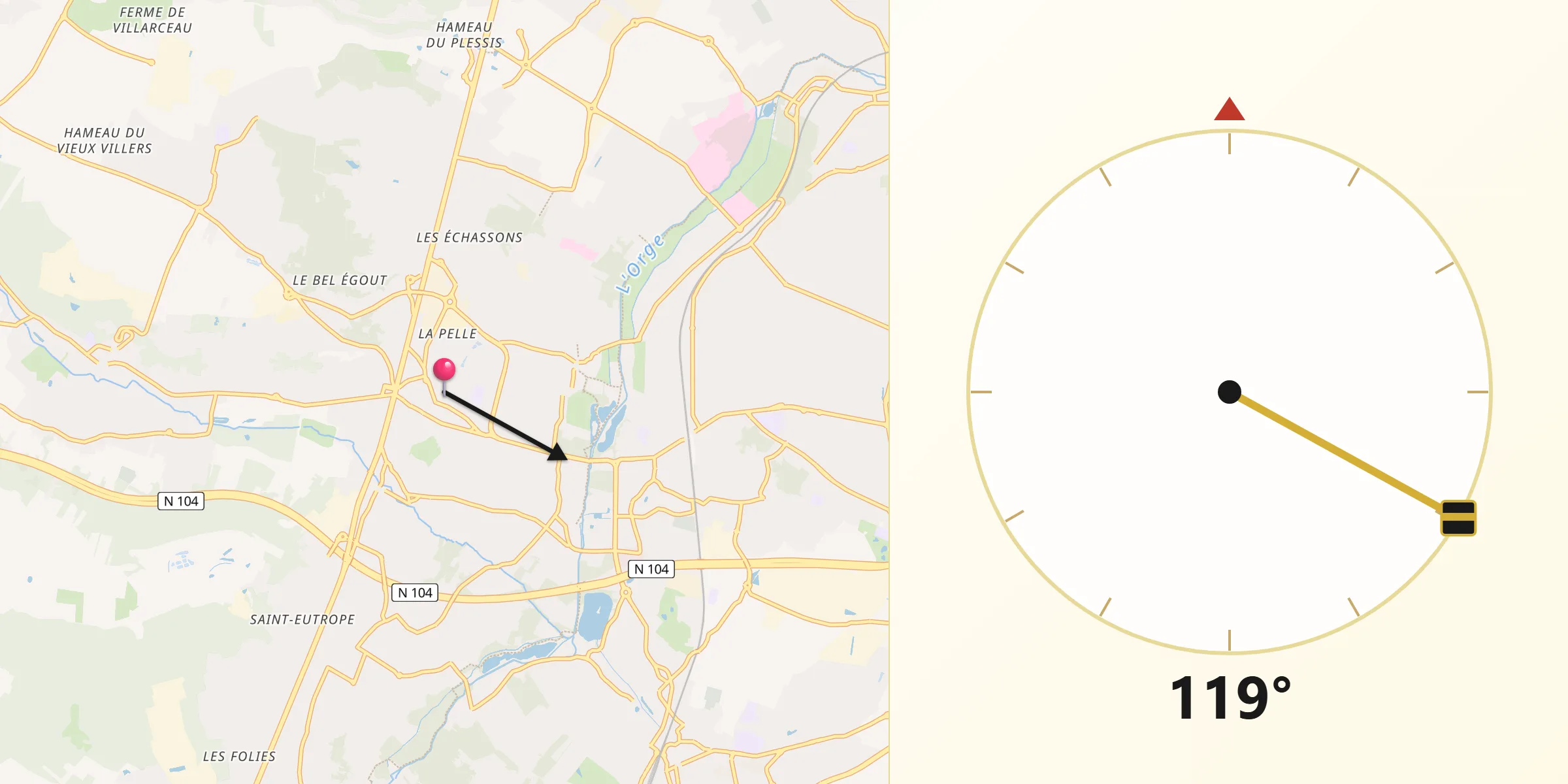 Direction vers la Qibla depuis Montlhéry