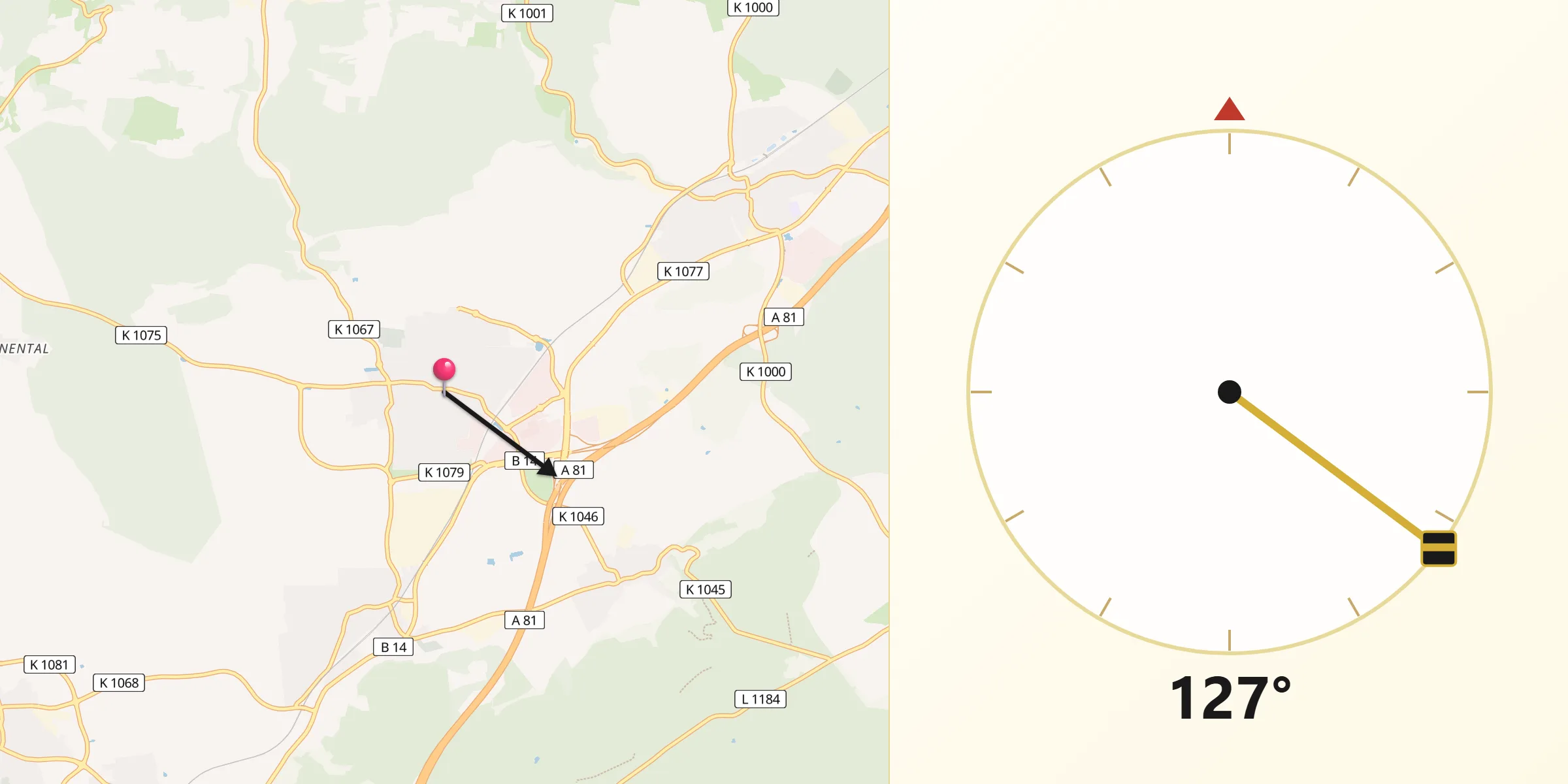 Qibla-Richtung von Gärtringen
