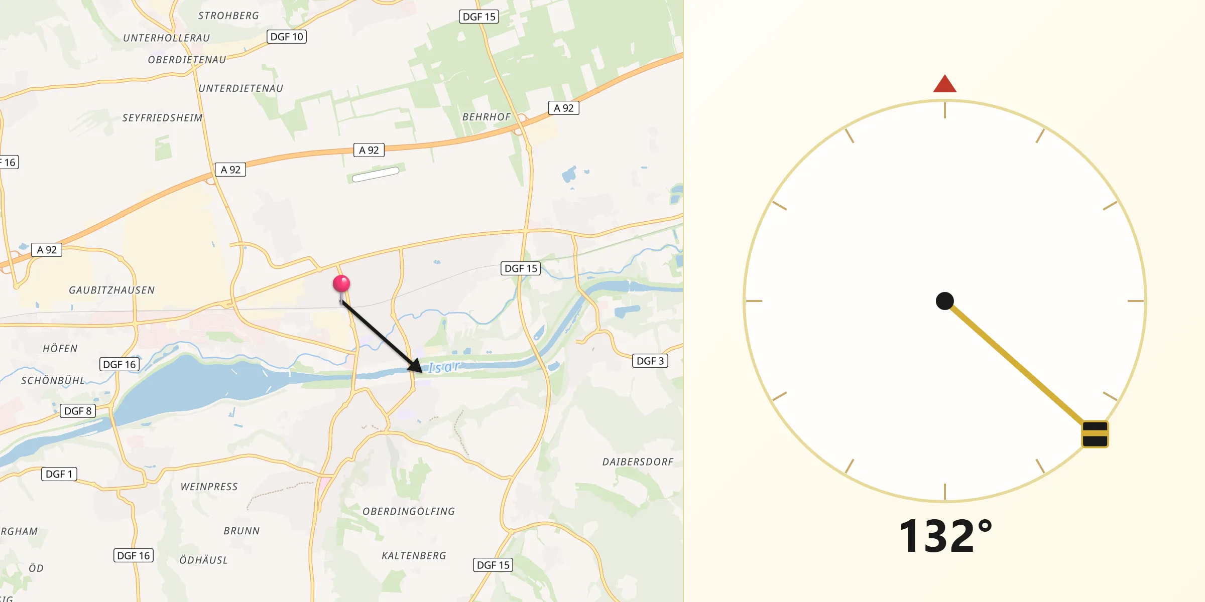 Qibla-Richtung von Dingolfing