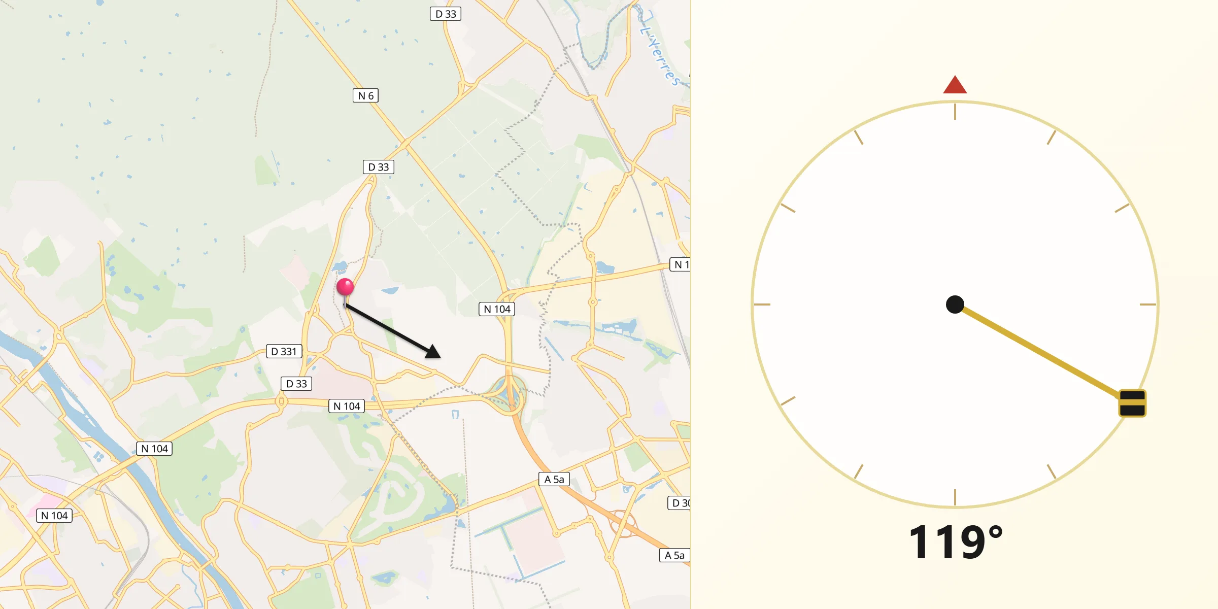 Direction vers la Qibla depuis Tigery