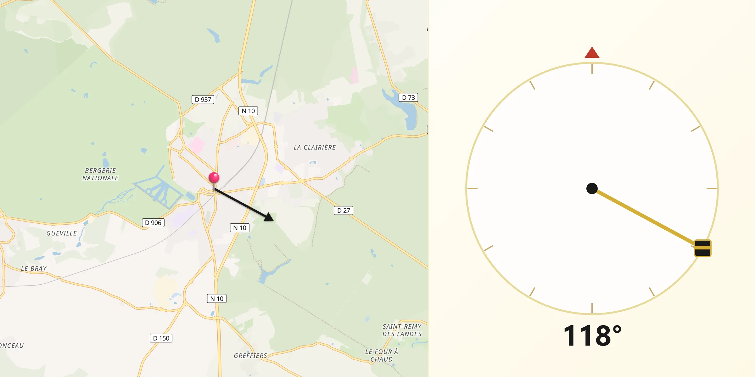 Direction vers la Qibla depuis Rambouillet