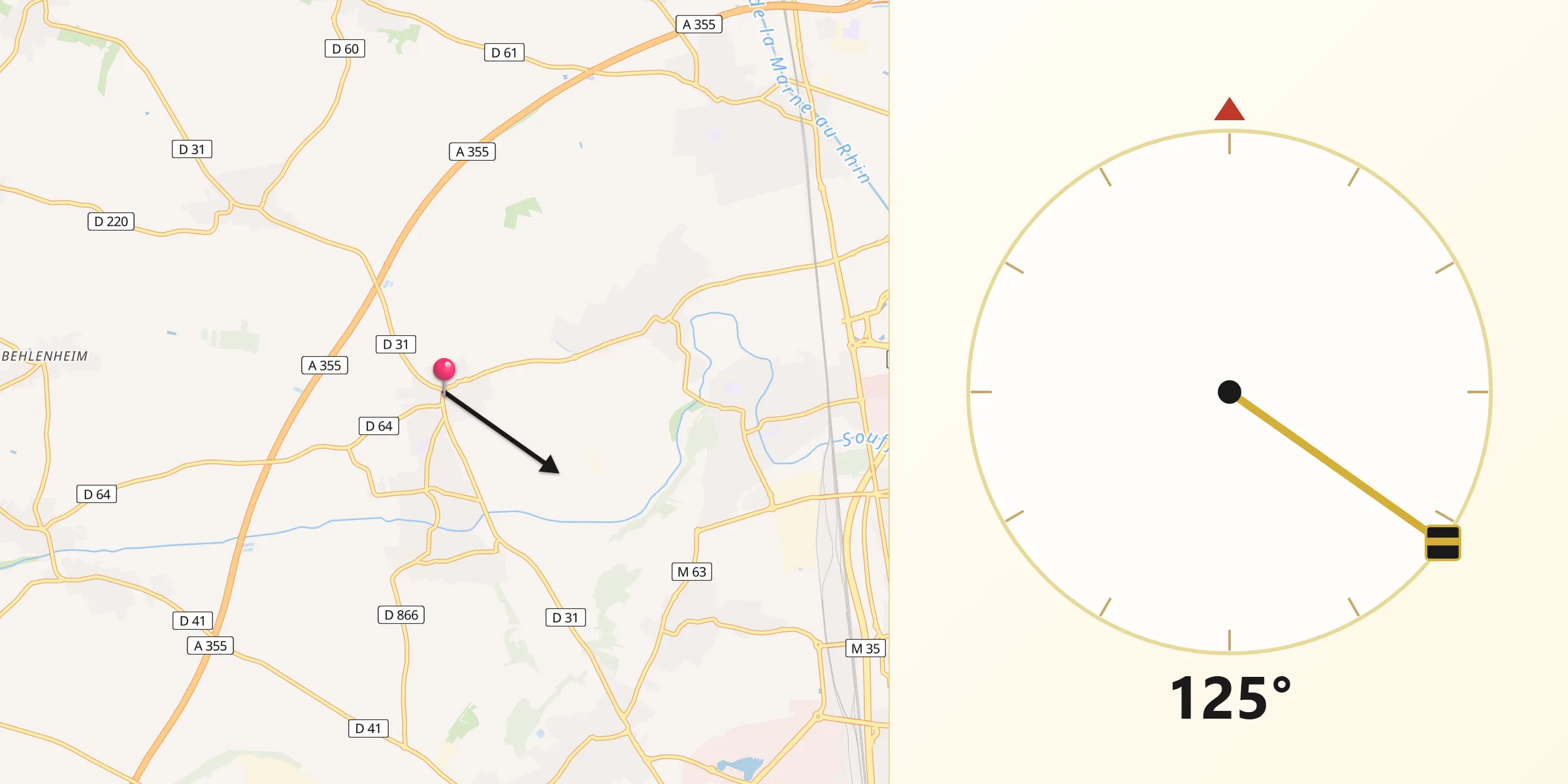 Direction vers la Qibla depuis Pfulgriesheim