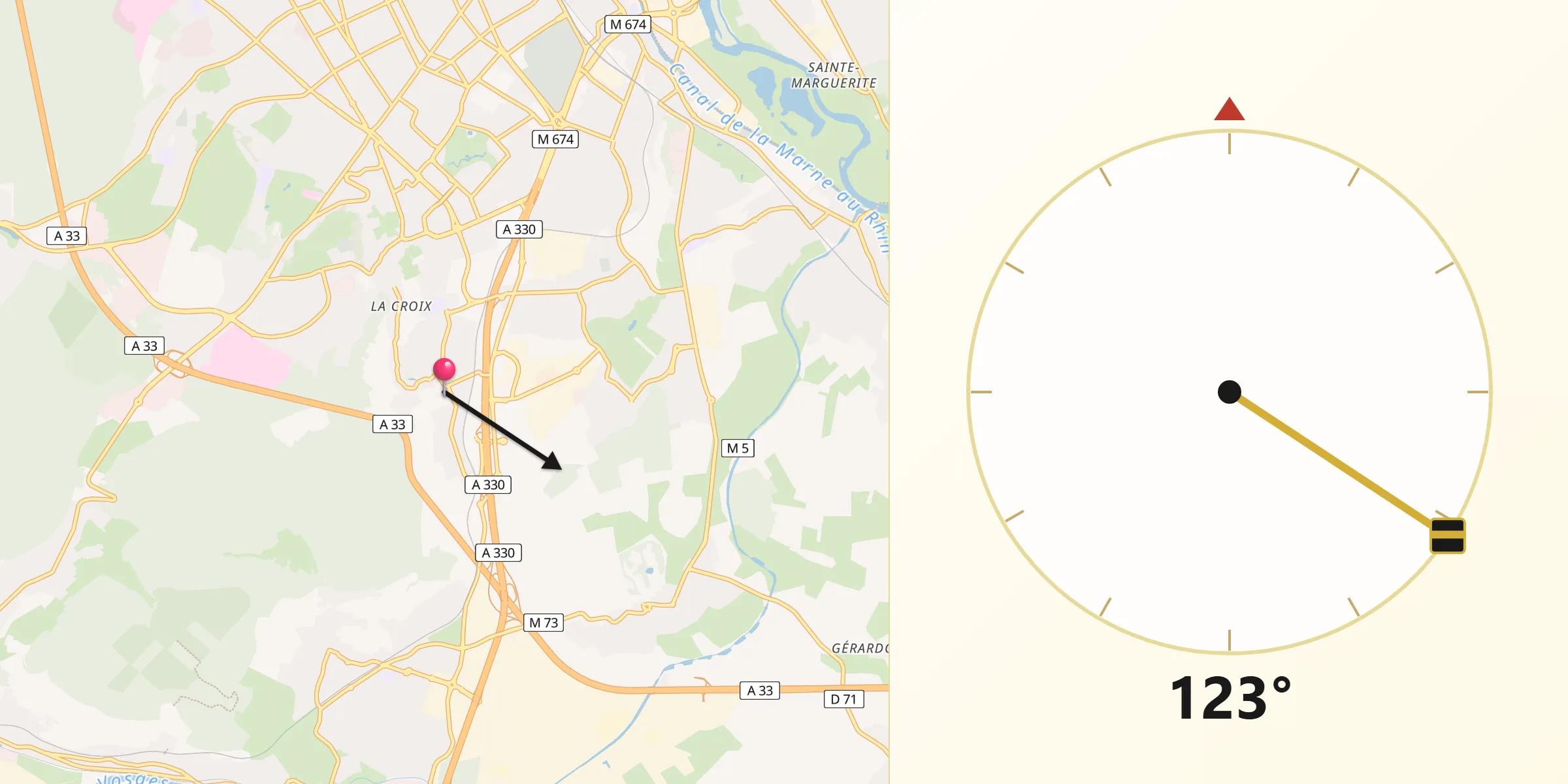 Direction vers la Qibla depuis Houdemont