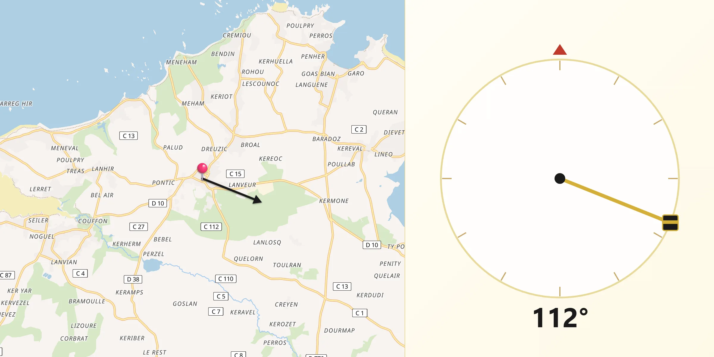 Direction vers la Qibla depuis Kerlouan