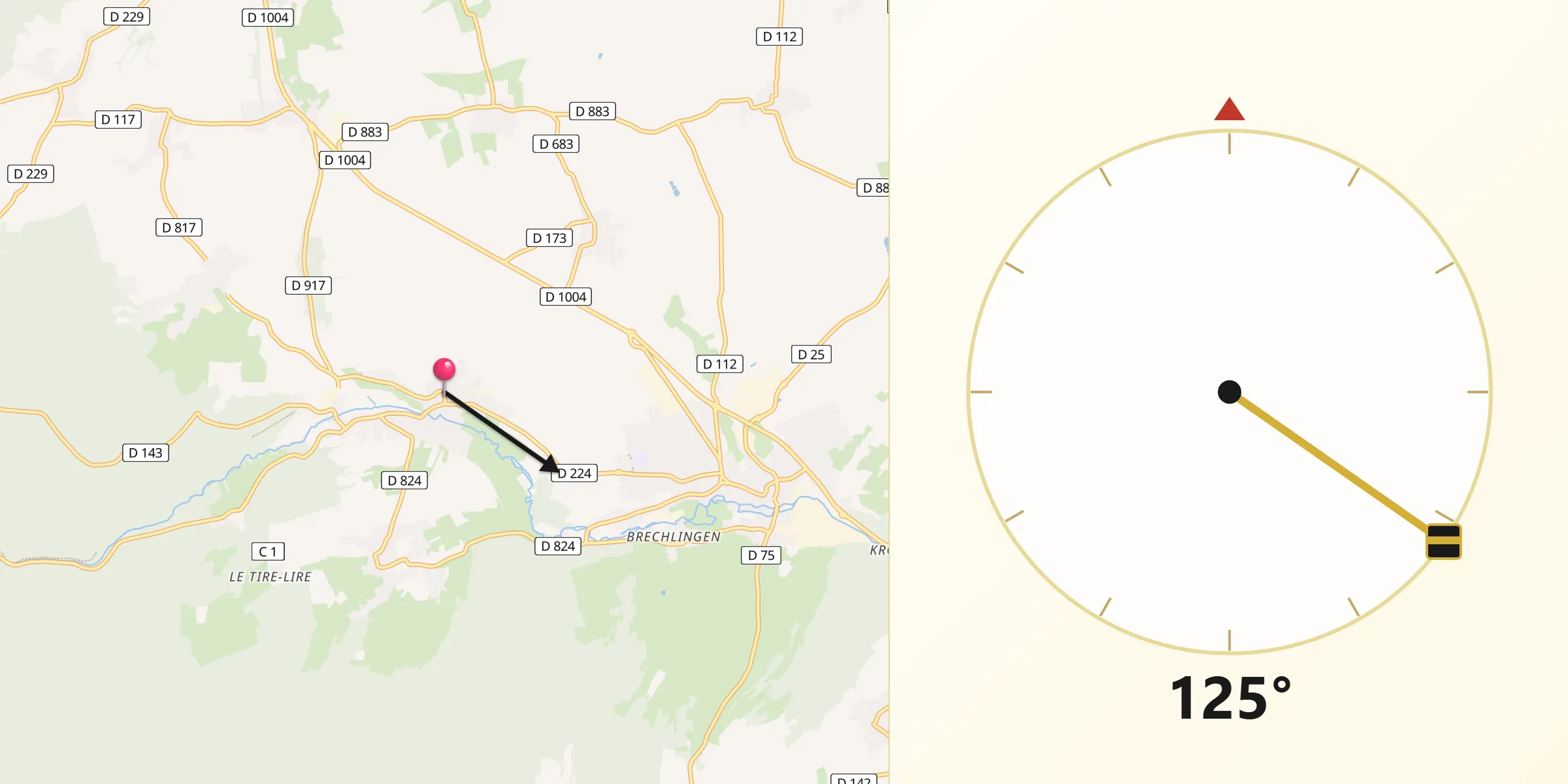 Direction vers la Qibla depuis Romanswiller
