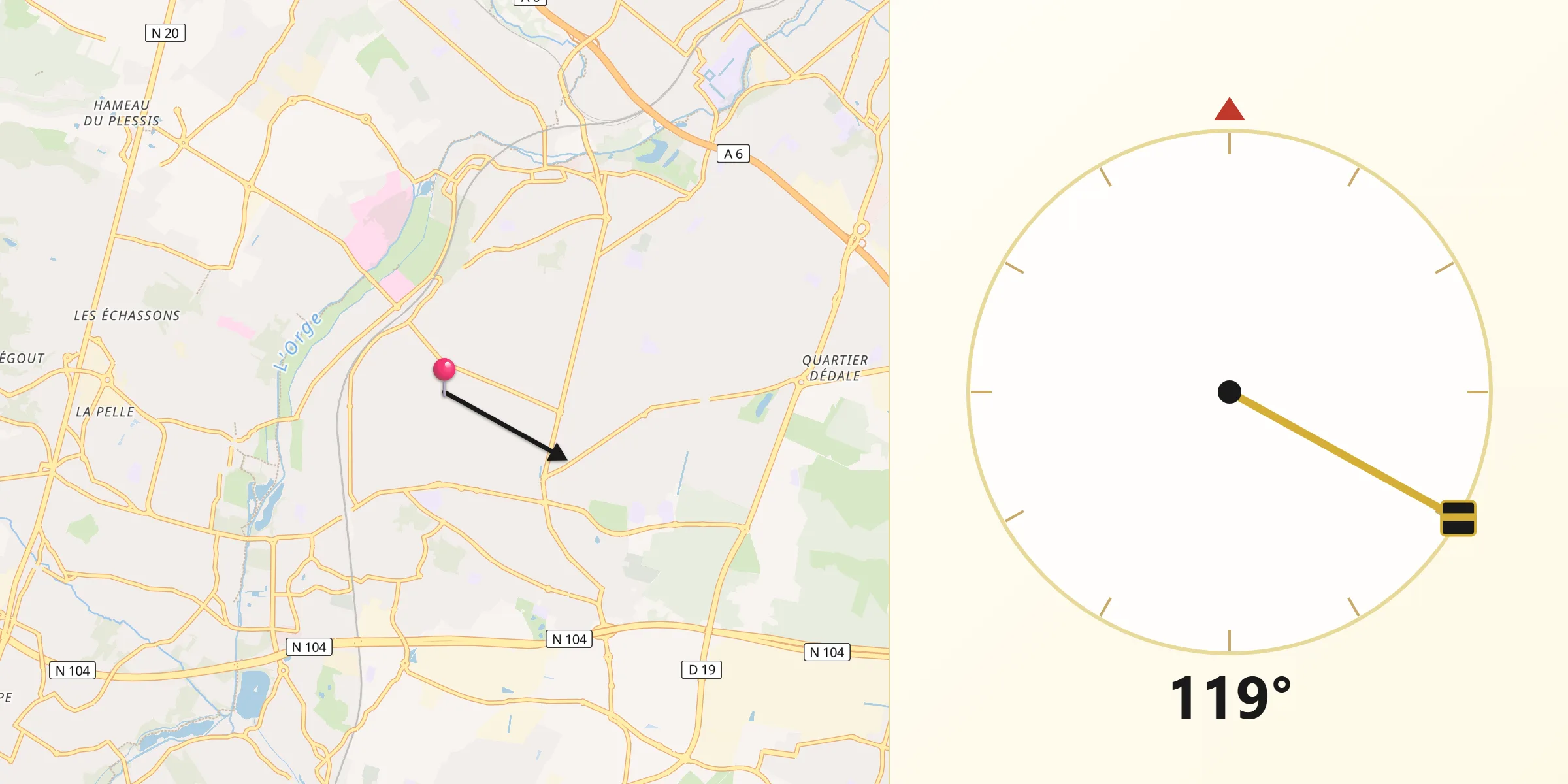 Direction vers la Qibla depuis Sainte-Geneviève-des-Bois