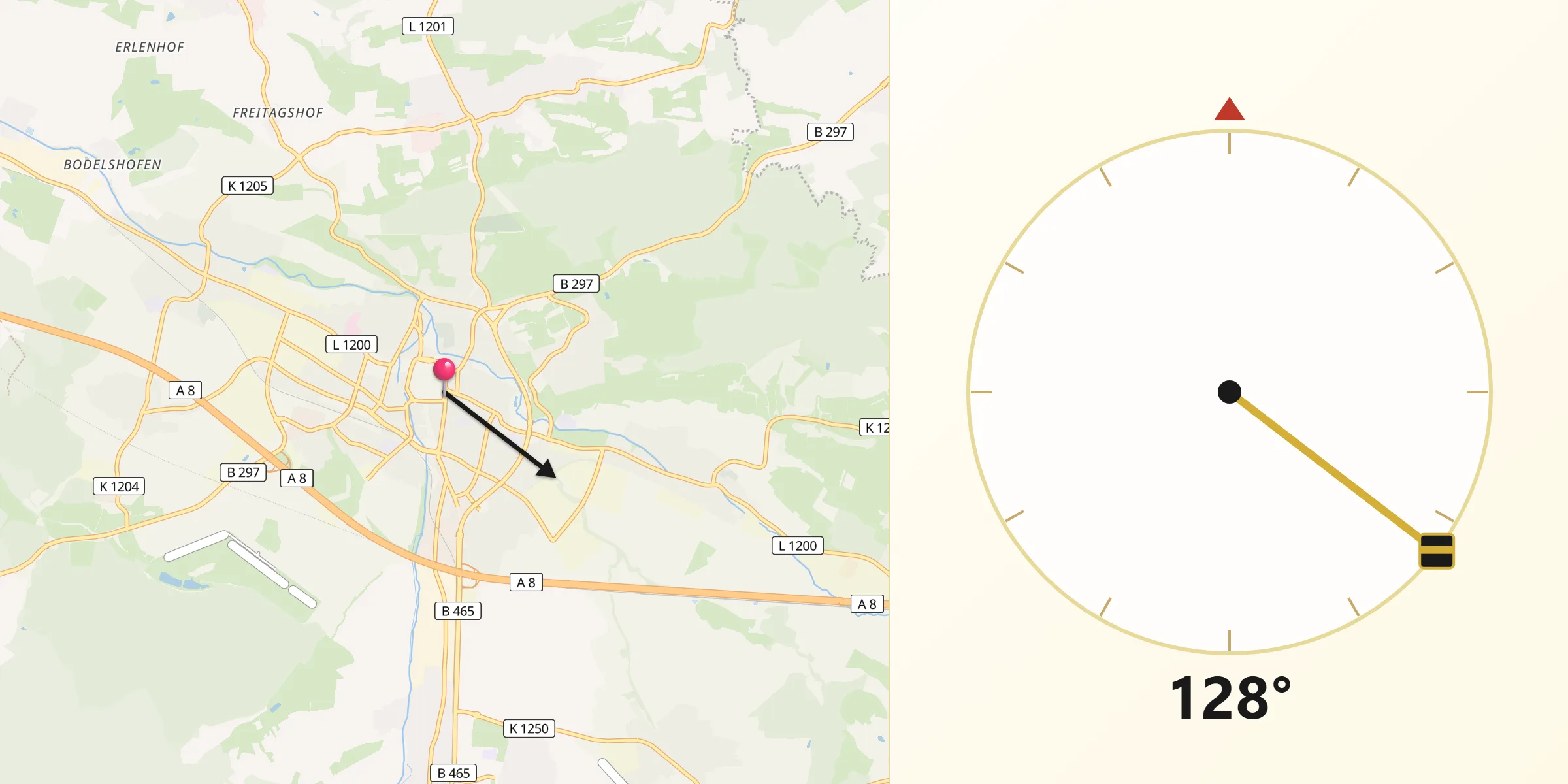 Qibla-Richtung von Kirchheim unter Teck