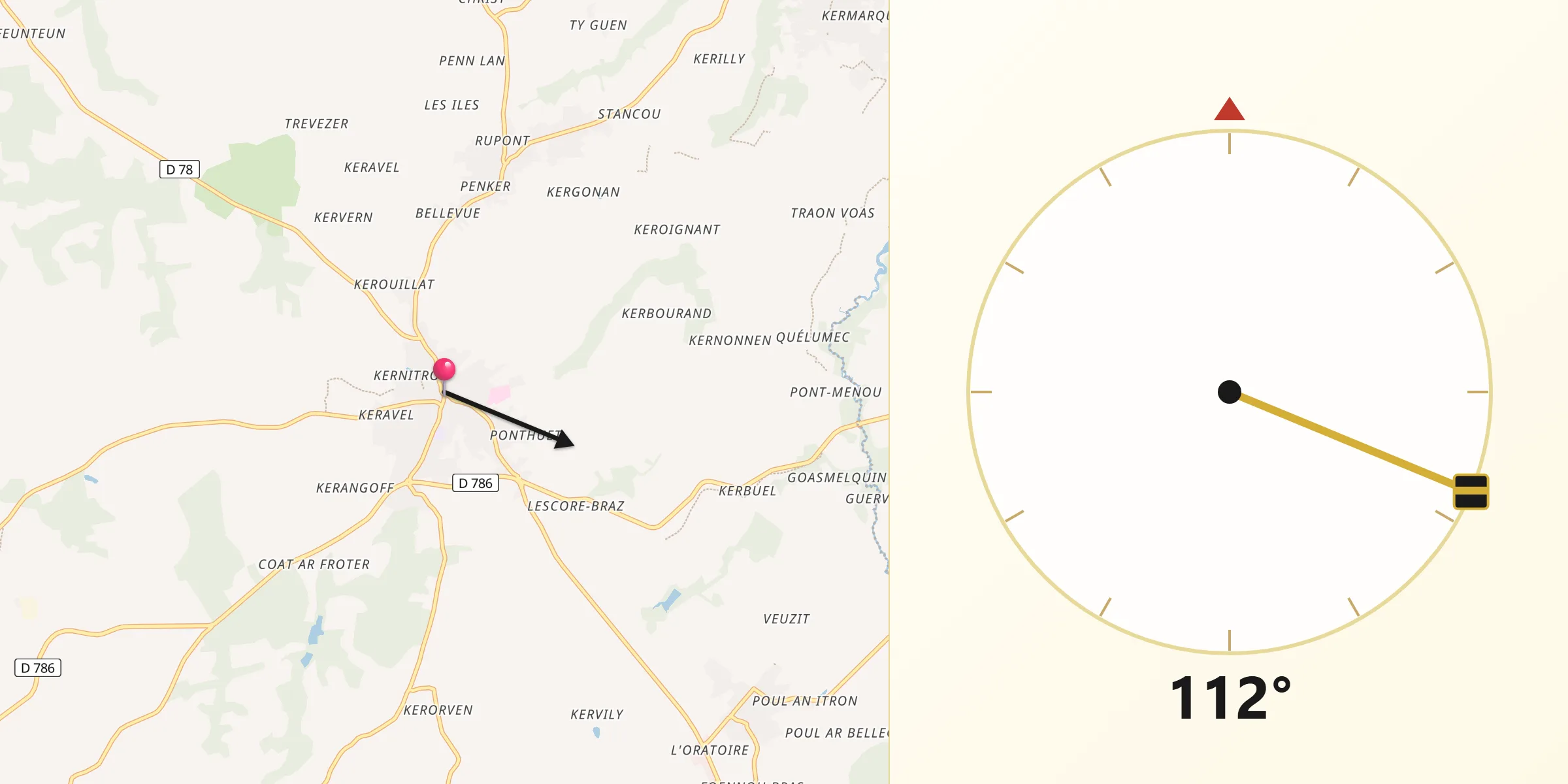 Direction vers la Qibla depuis Lanmeur