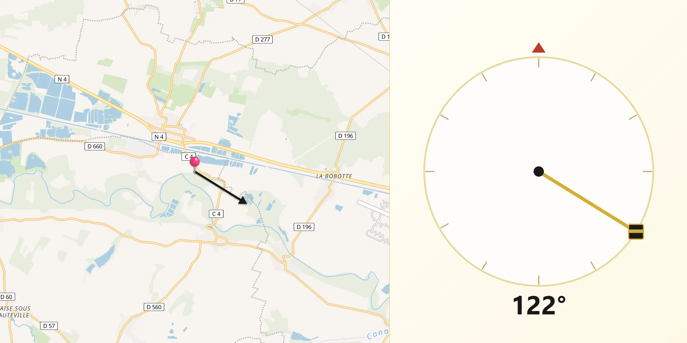 Direction vers la Qibla depuis Hallignicourt