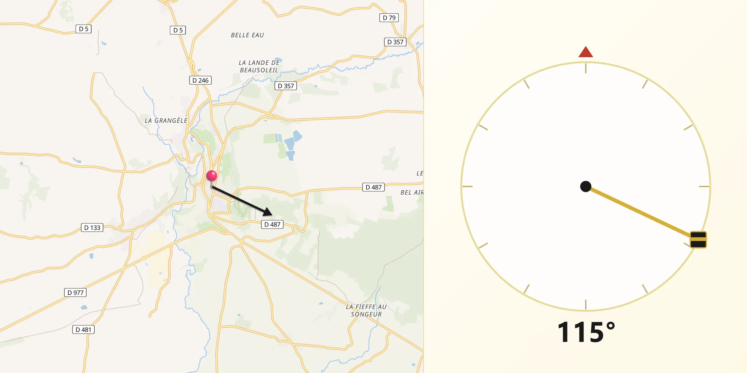 Direction vers la Qibla depuis Mortain