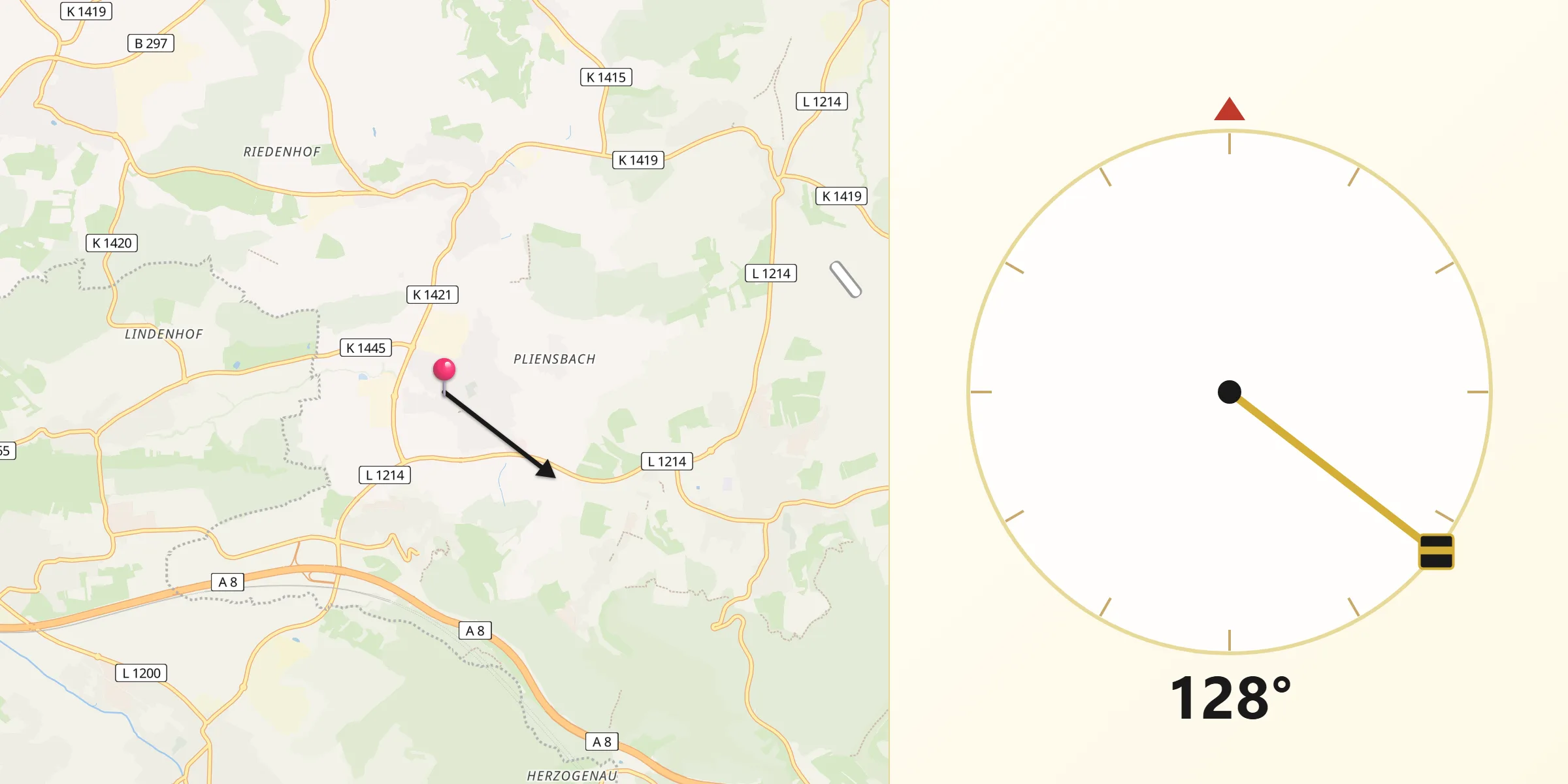 Qibla-Richtung von Zell unter Aichelberg