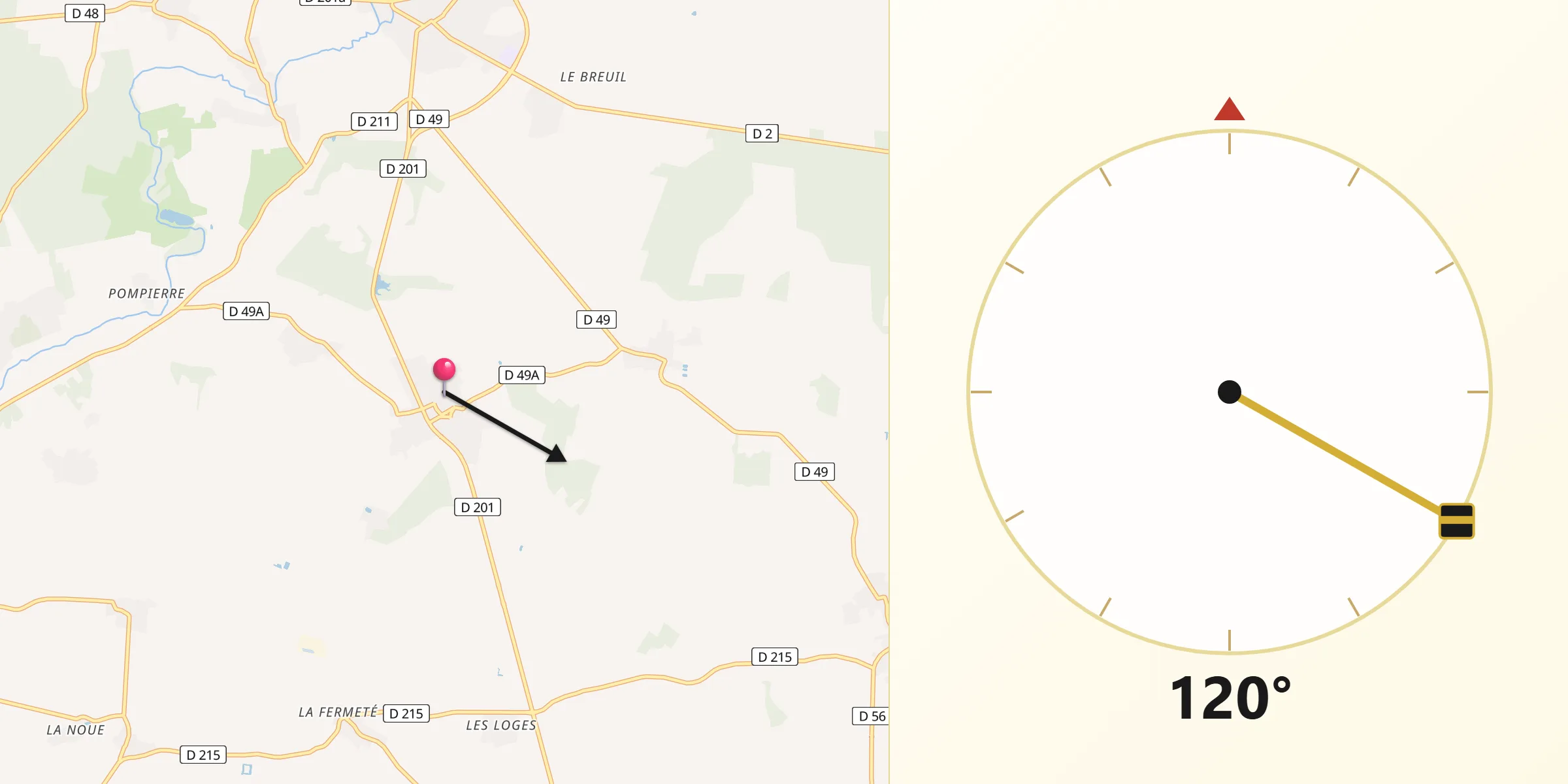 Direction vers la Qibla depuis Courpalay