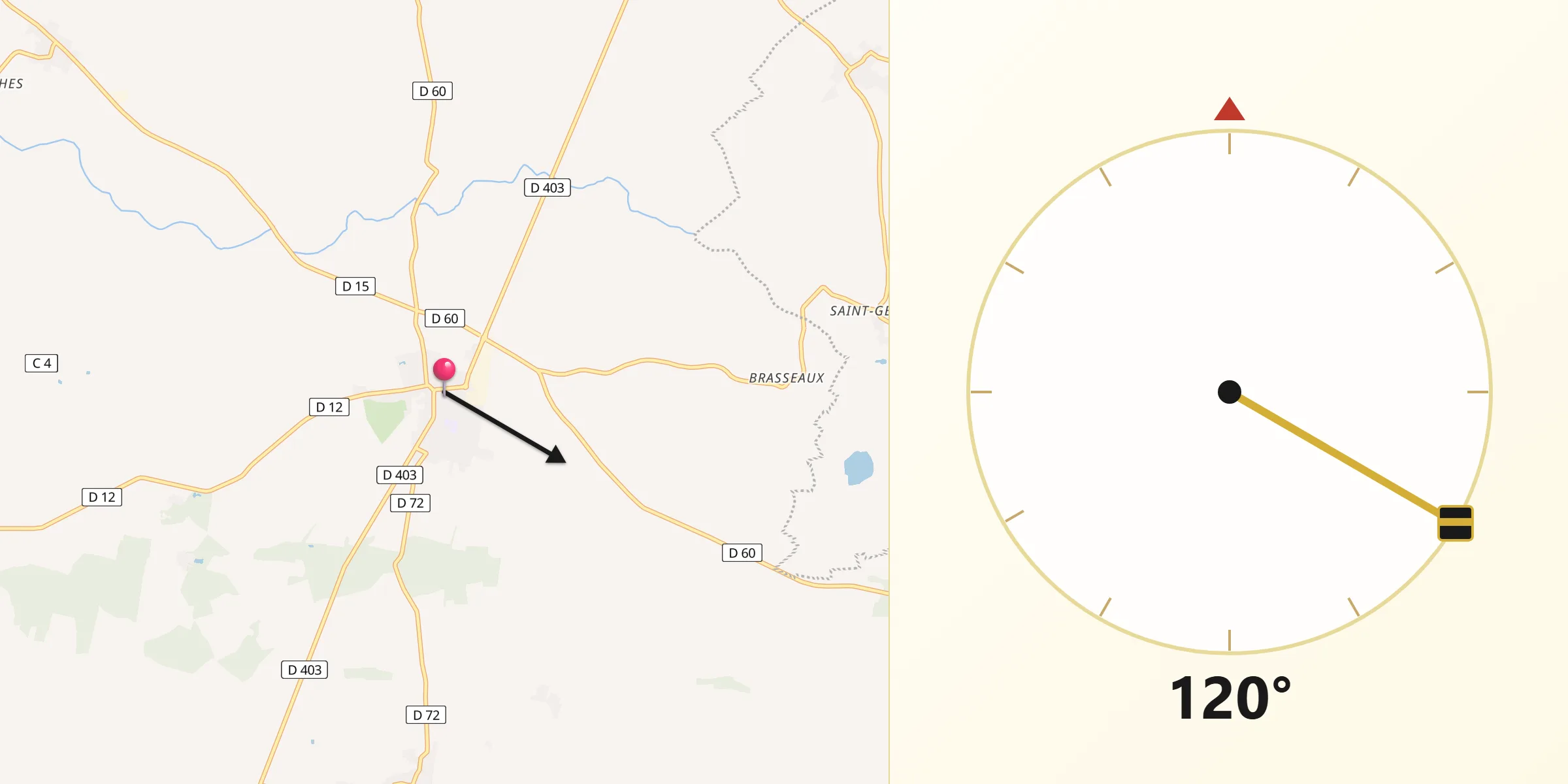 Direction vers la Qibla depuis Villiers-Saint-Georges