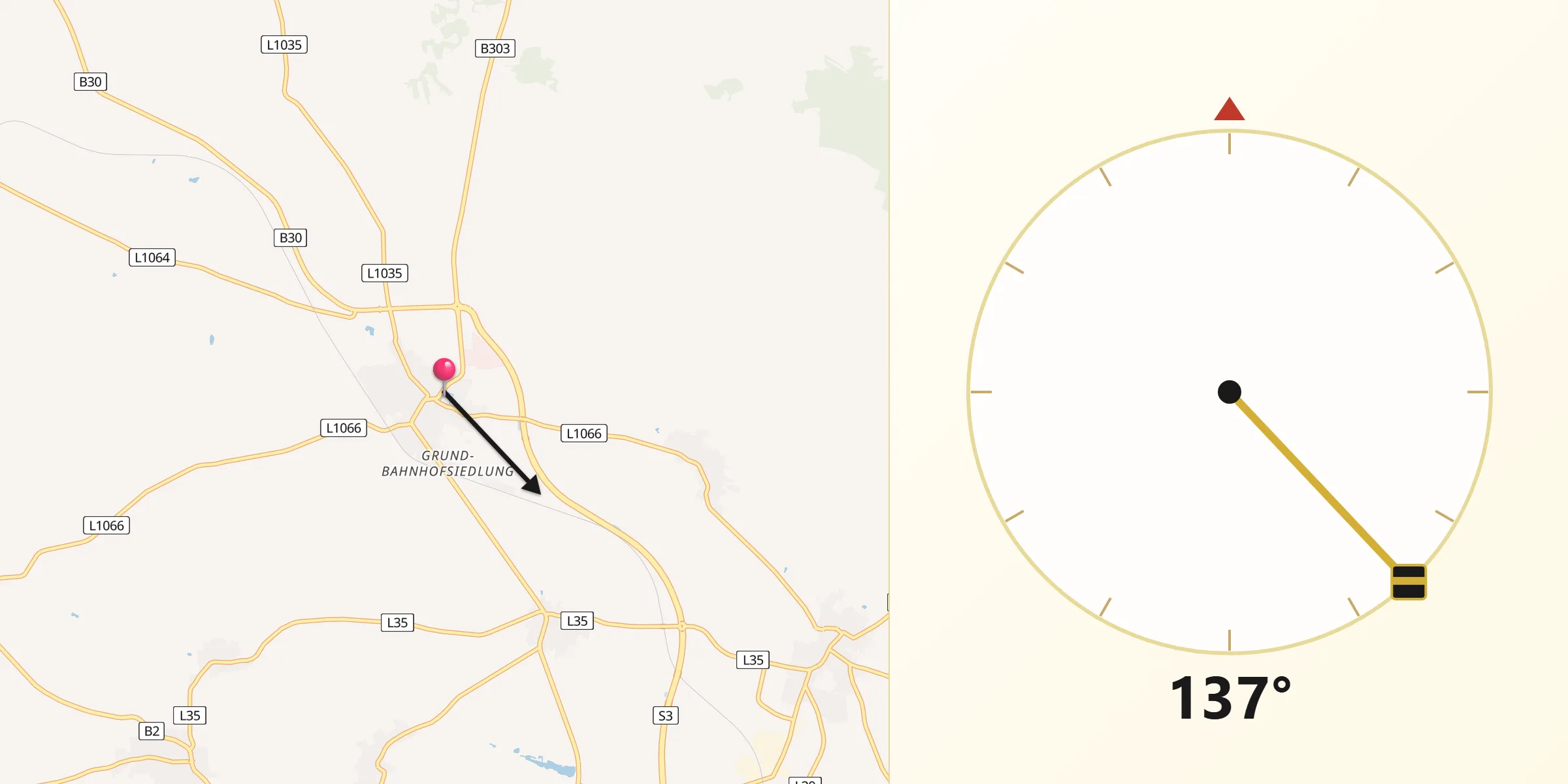 Qibla-Richtung von Guntersdorf