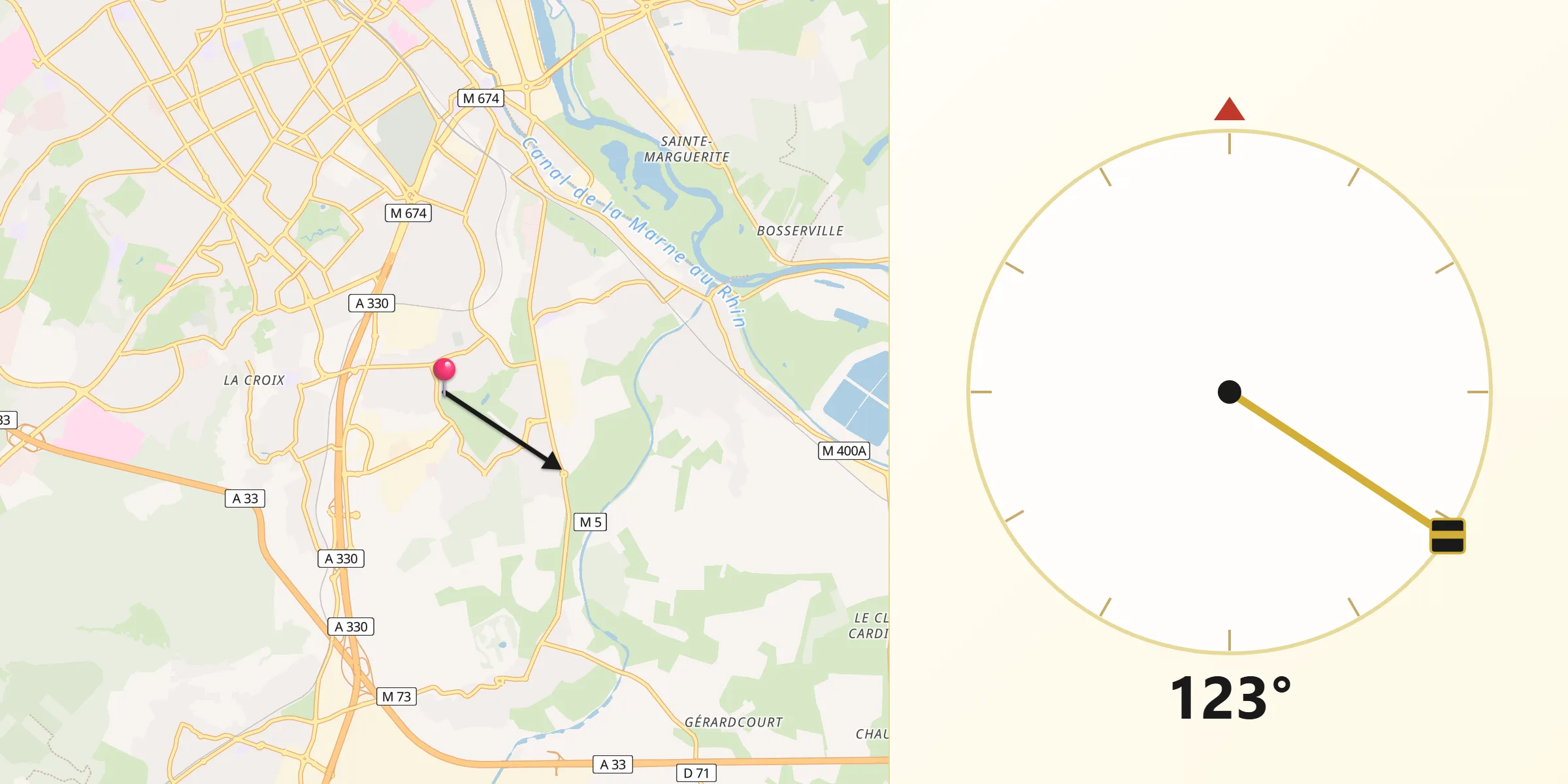 Direction vers la Qibla depuis Heillecourt
