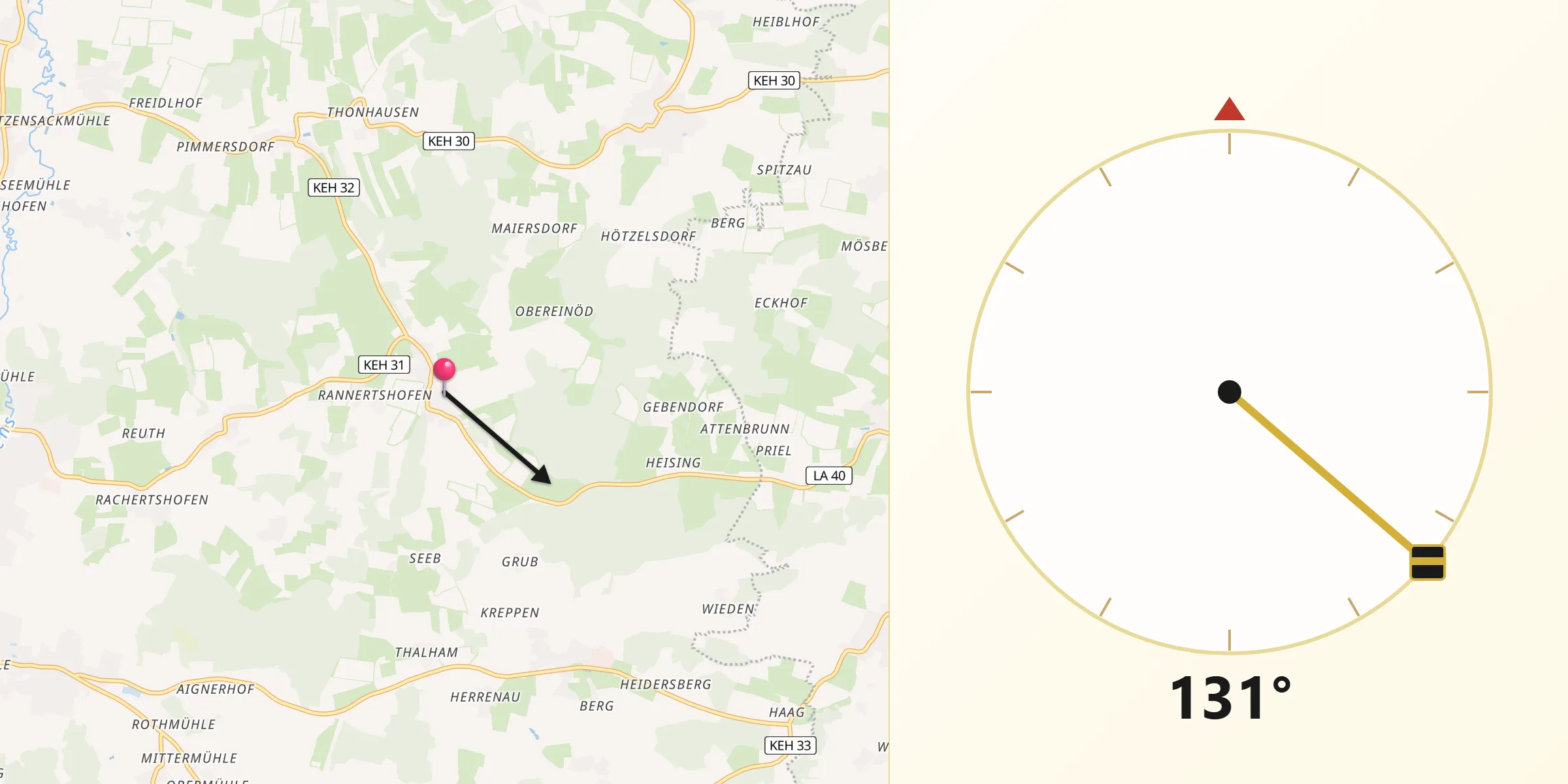 Qibla-Richtung von Attenhofen