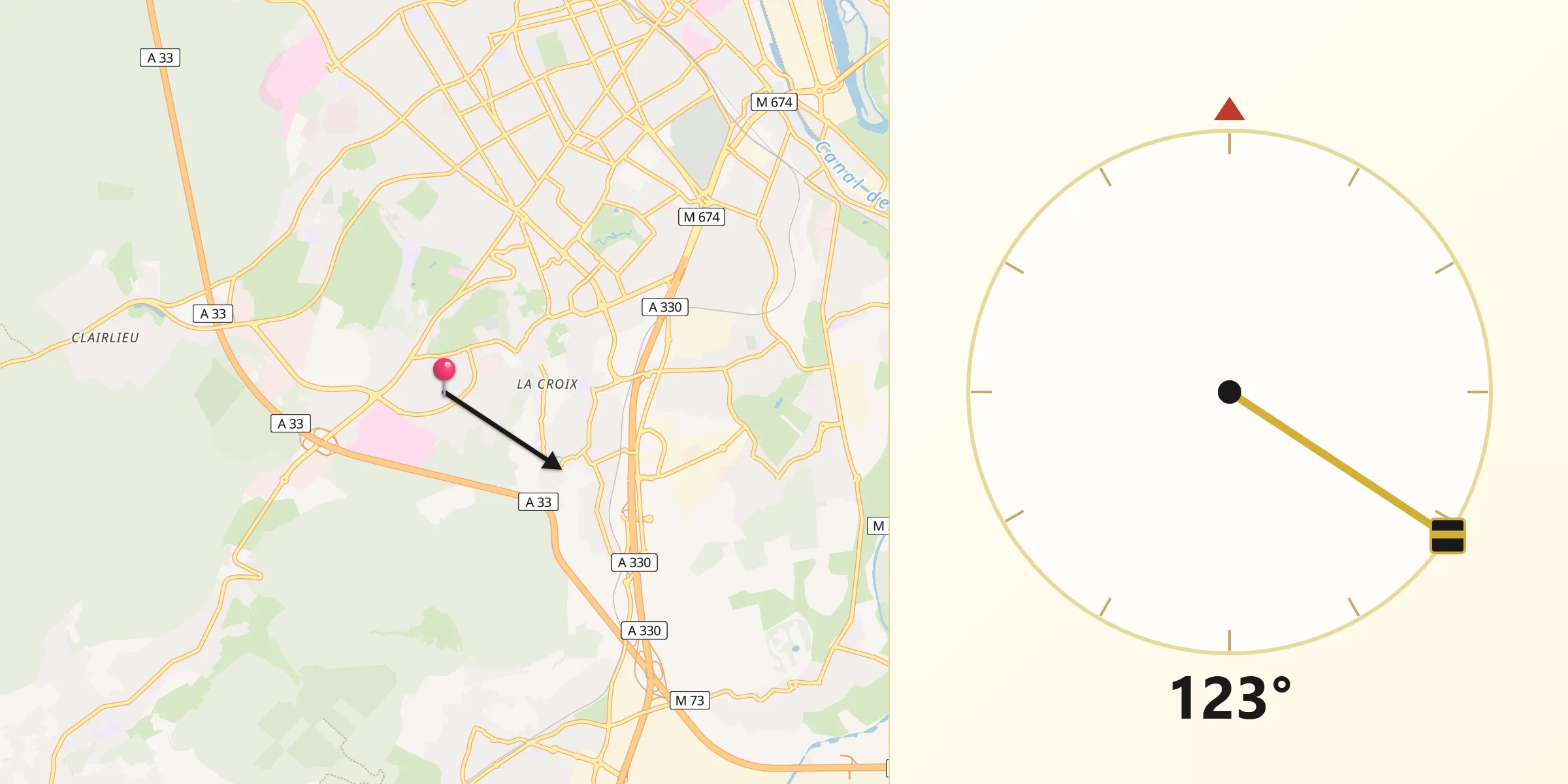 Direction vers la Qibla depuis Meurthe-et-Moselle