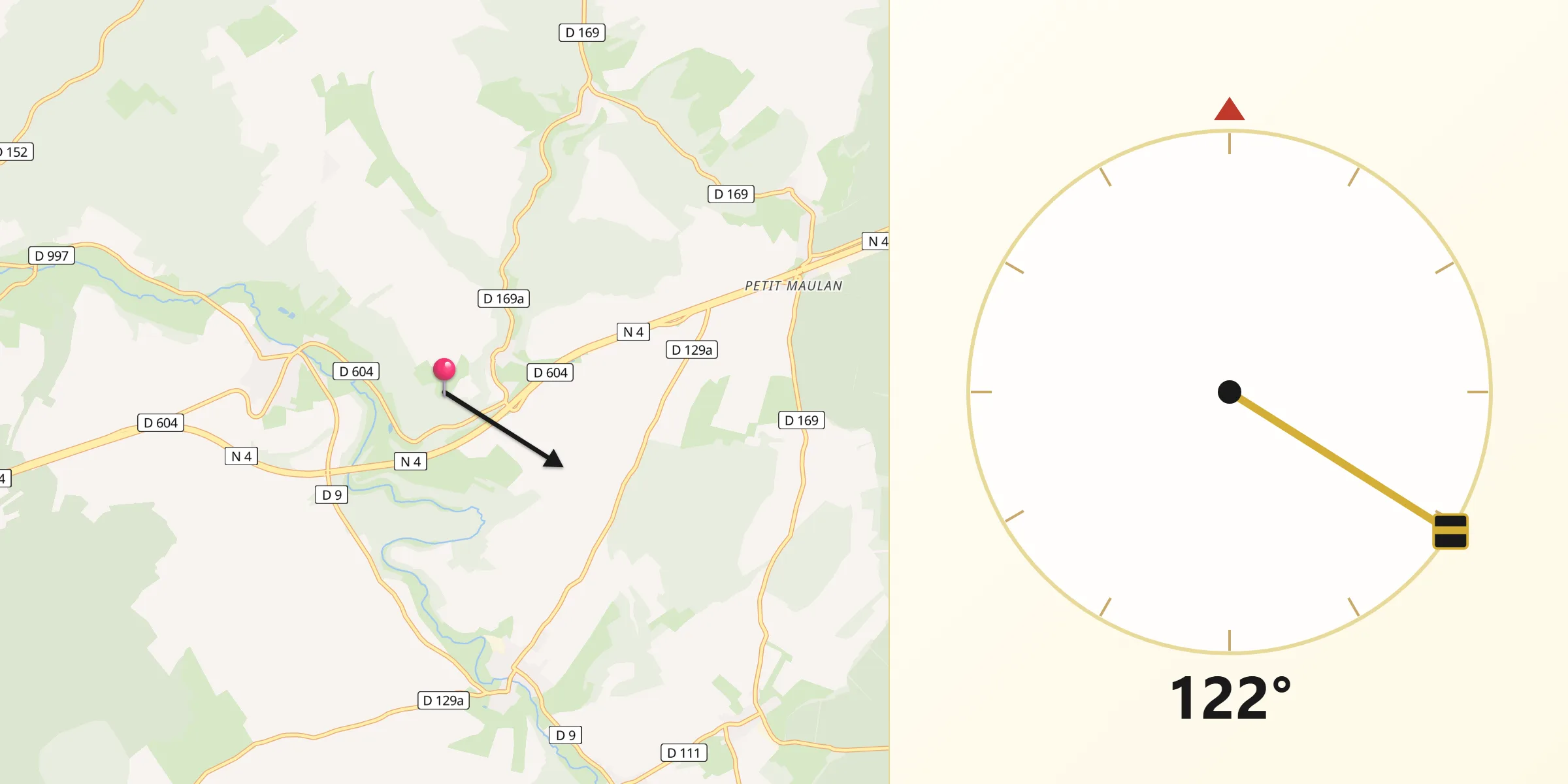 Direction vers la Qibla depuis Nant-le-Petit