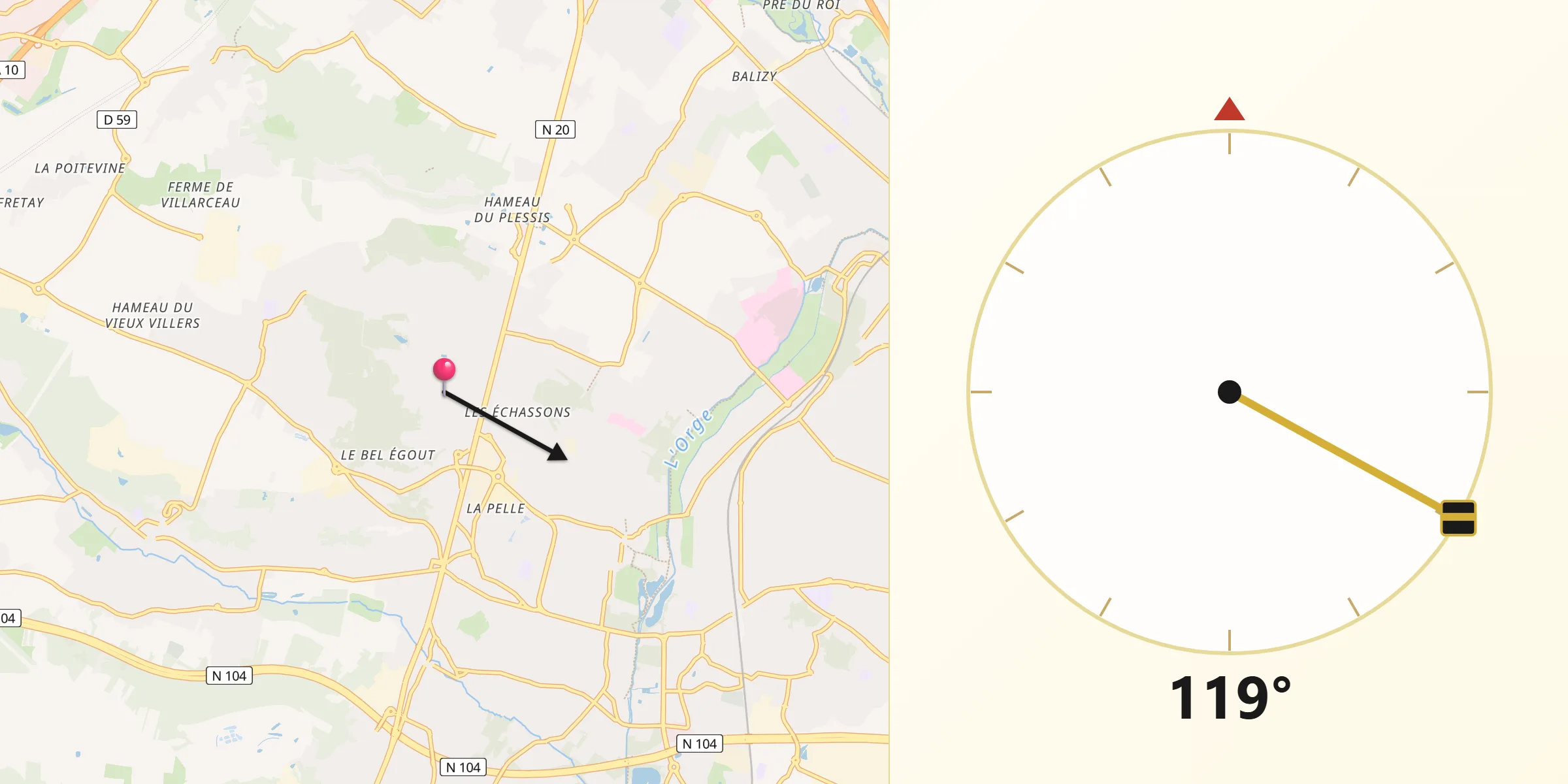 Direction vers la Qibla depuis La Ville-du-Bois