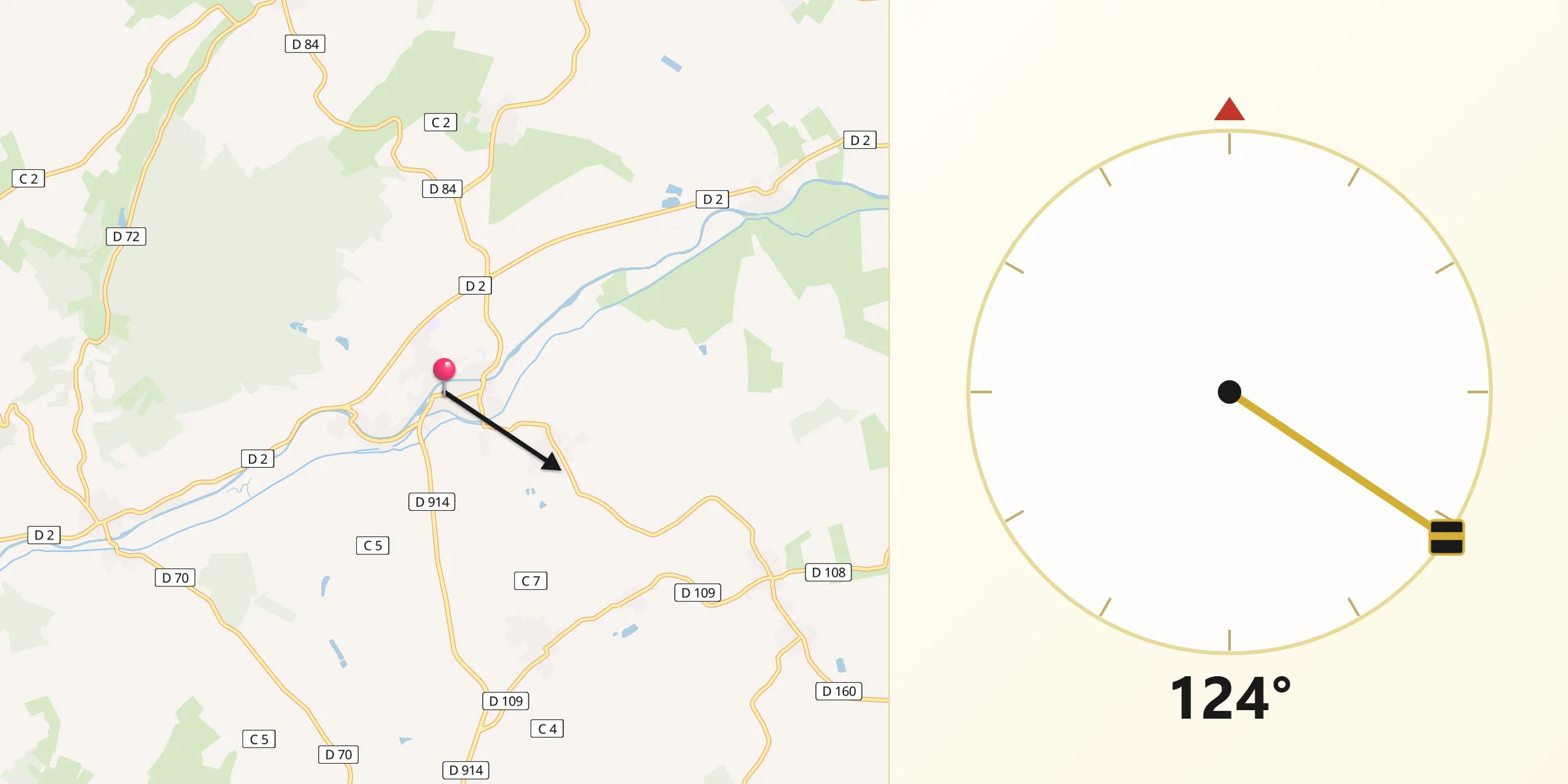 Direction vers la Qibla depuis Einville-au-Jard