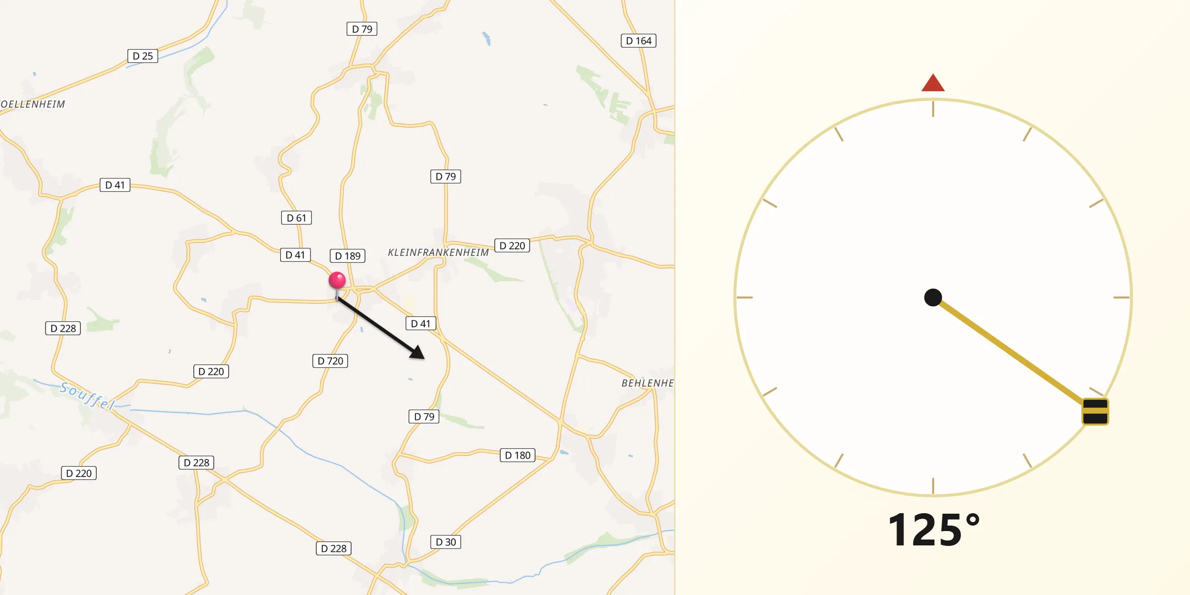 Direction vers la Qibla depuis Bas-Rhin