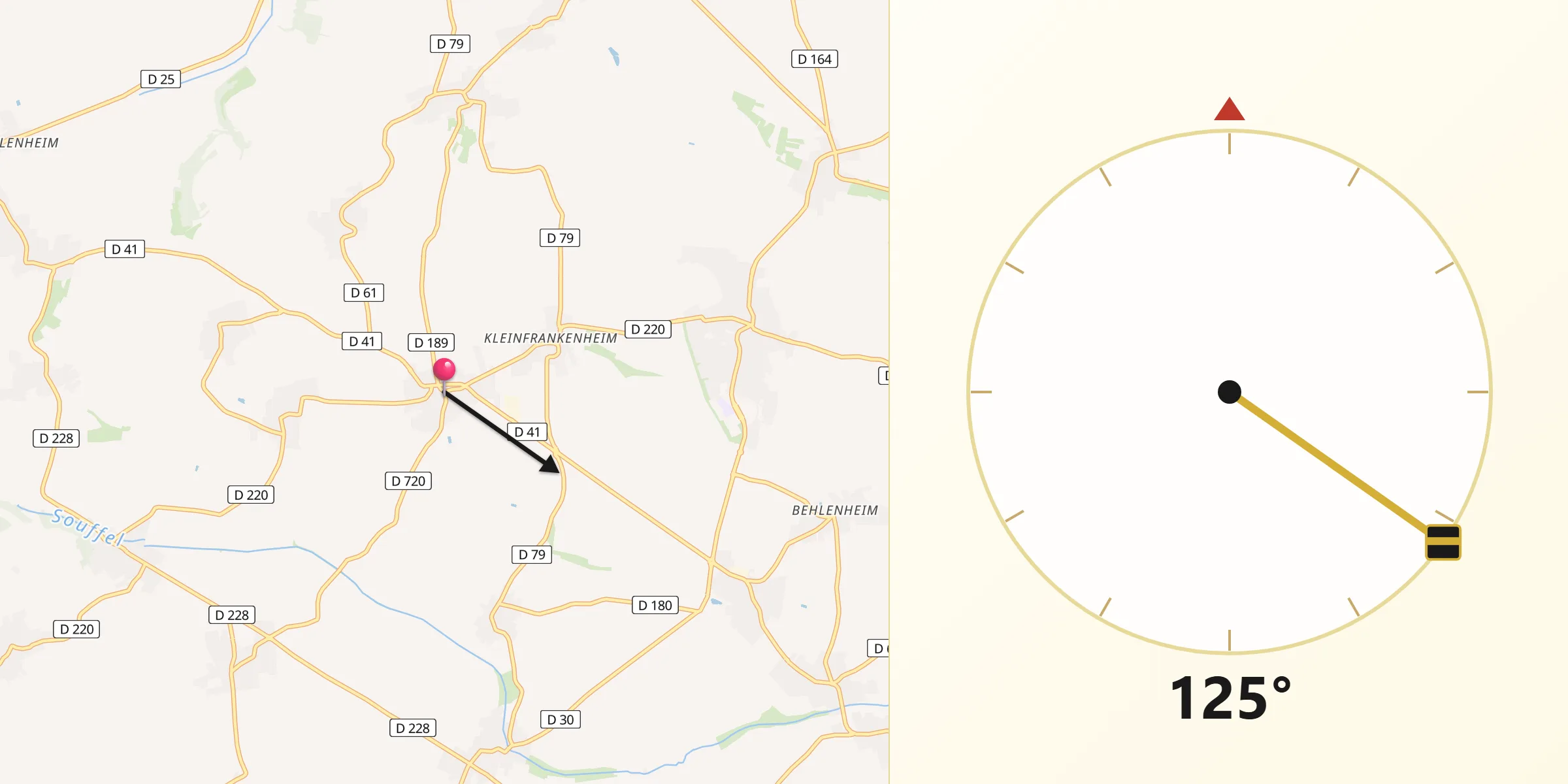 Direction vers la Qibla depuis Schnersheim