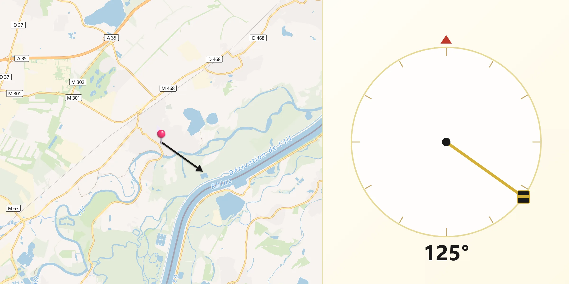 Direction vers la Qibla depuis La Wantzenau