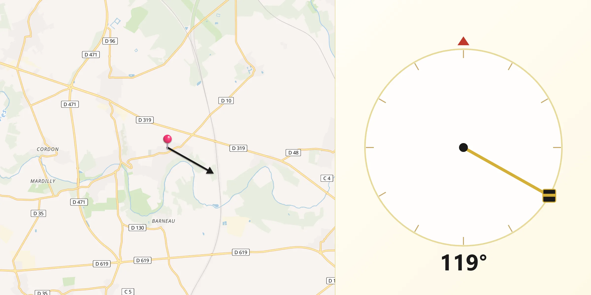 Direction vers la Qibla depuis Solers