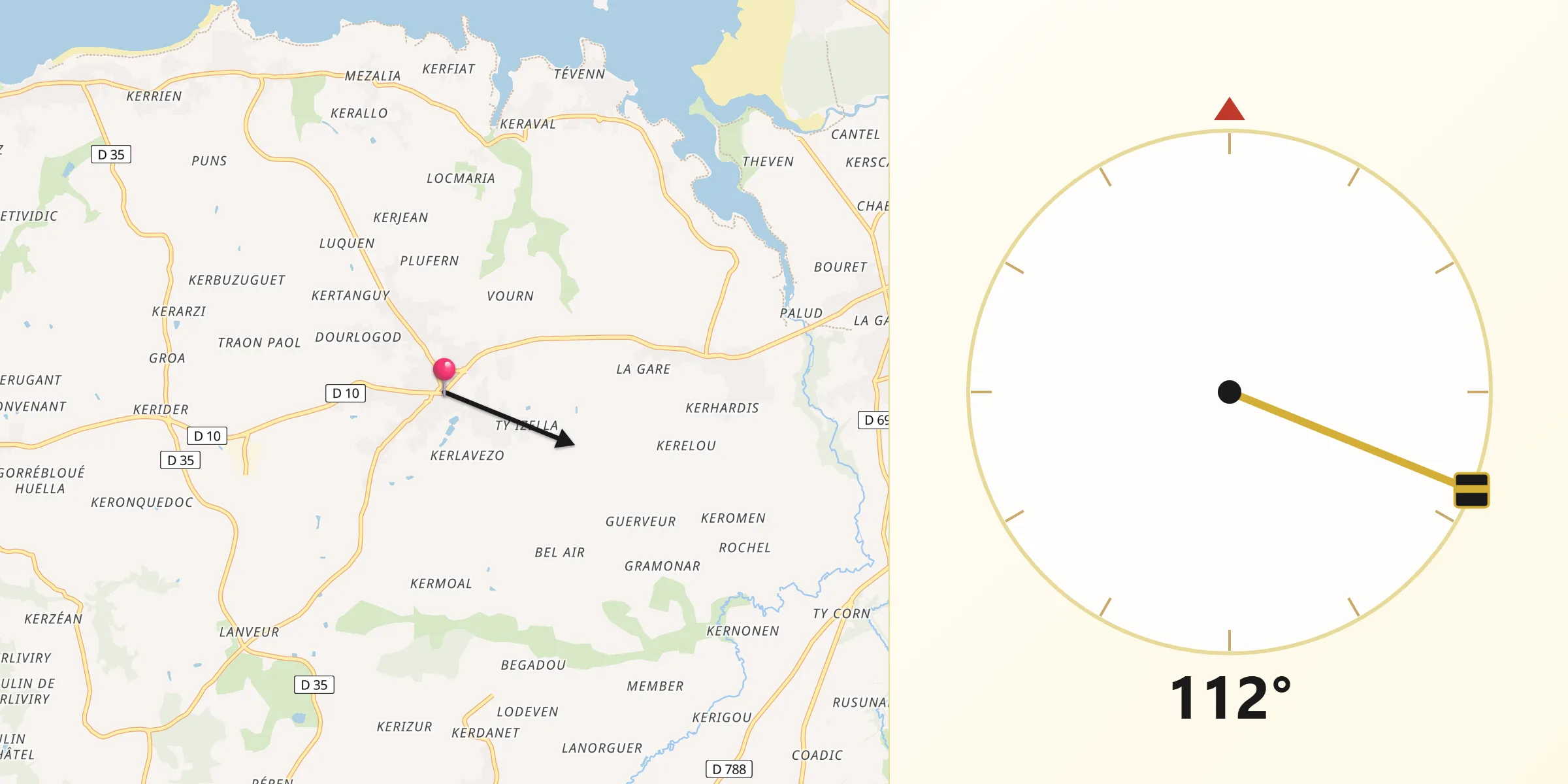 Direction vers la Qibla depuis Cléder