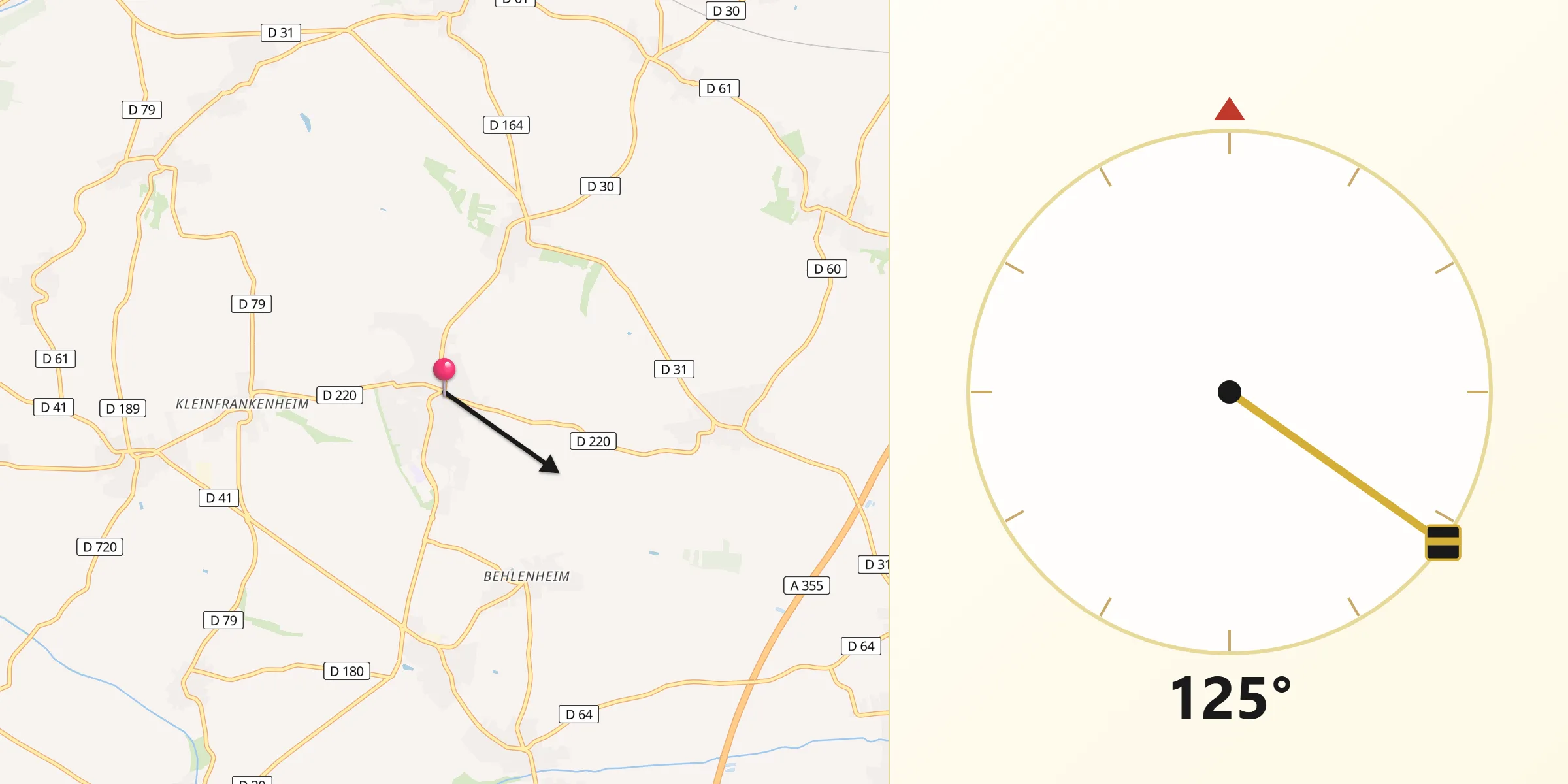 Direction vers la Qibla depuis Truchtersheim