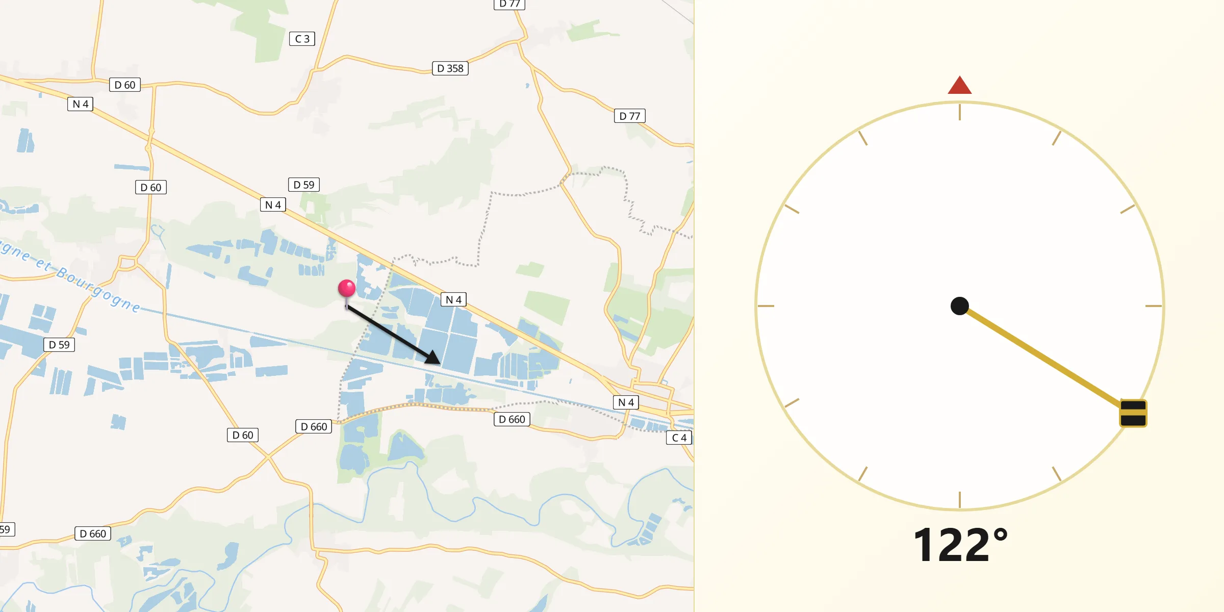 Direction vers la Qibla depuis Perthes