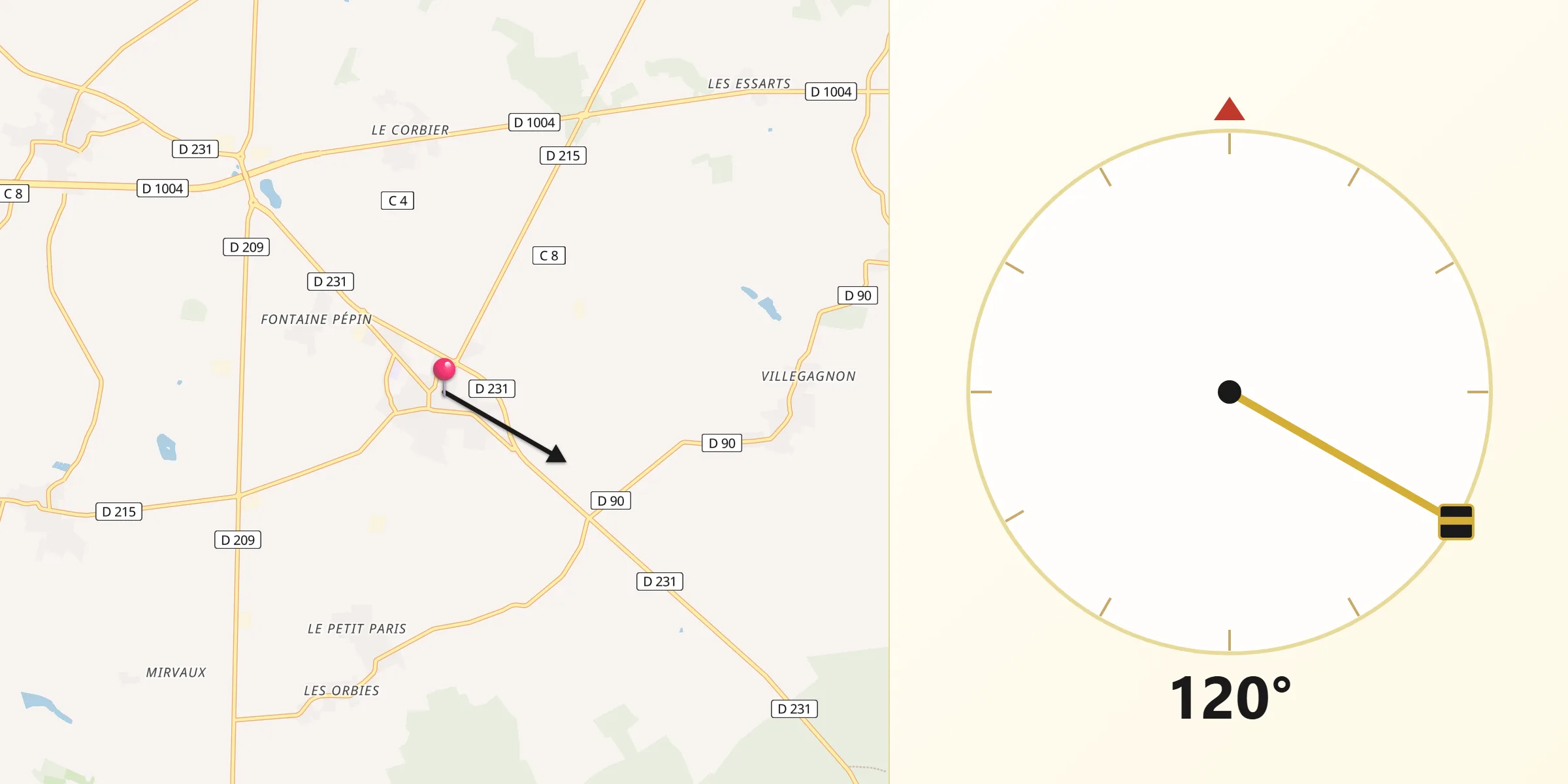 Direction vers la Qibla depuis Jouy-le-Châtel