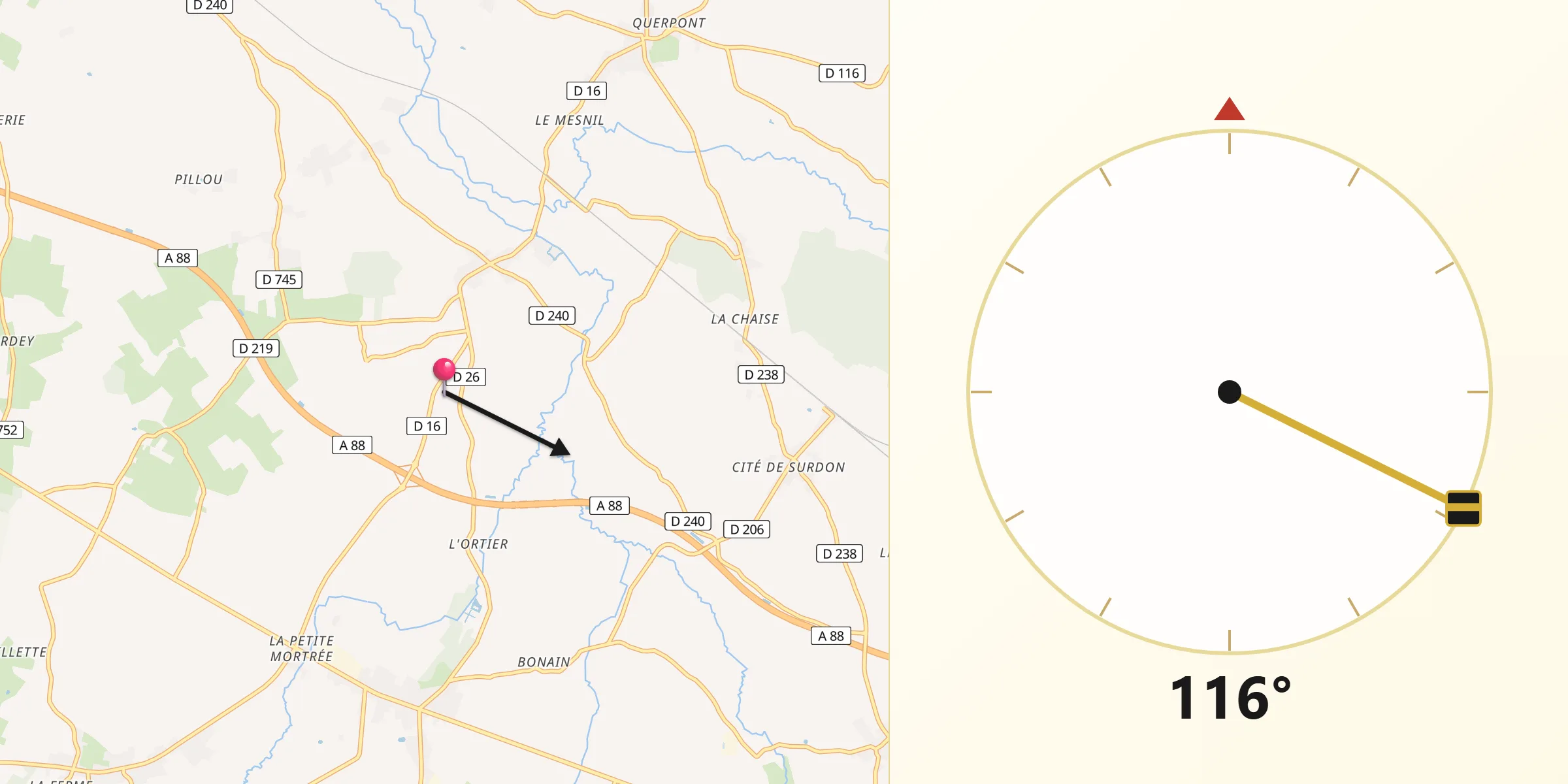 Direction vers la Qibla depuis Département de l'Orne