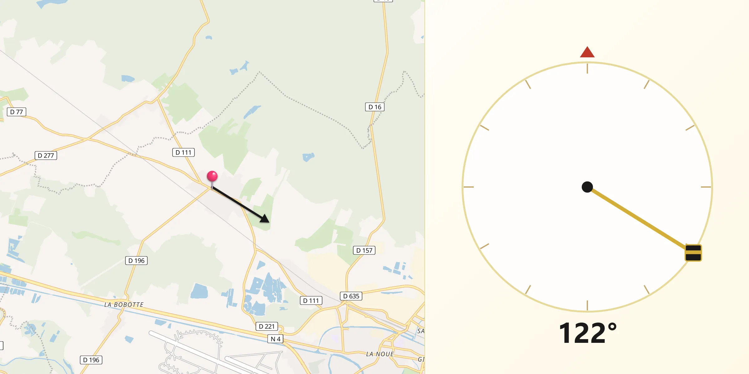 Direction vers la Qibla depuis Villiers-en-Lieu