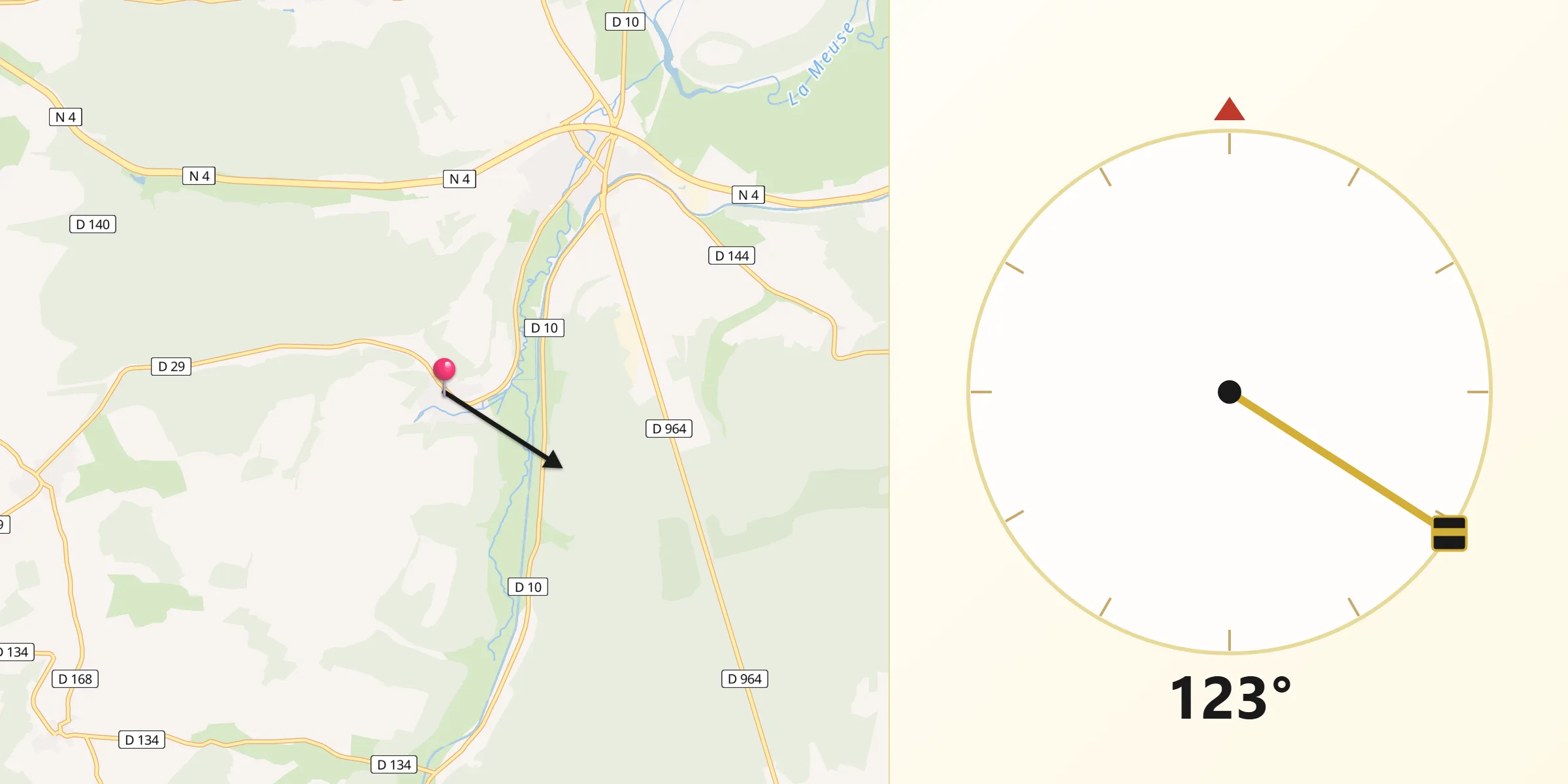 Direction vers la Qibla depuis Vacon