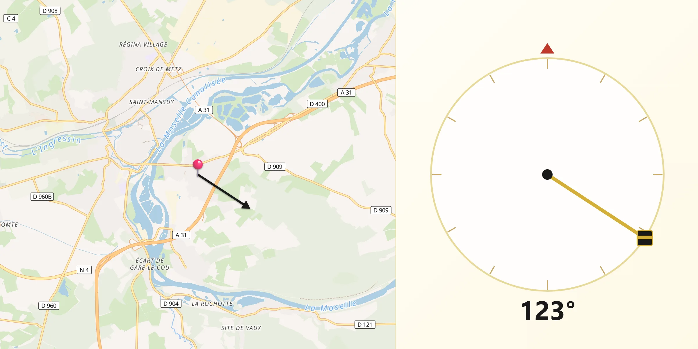 Direction vers la Qibla depuis Dommartin-lès-Toul