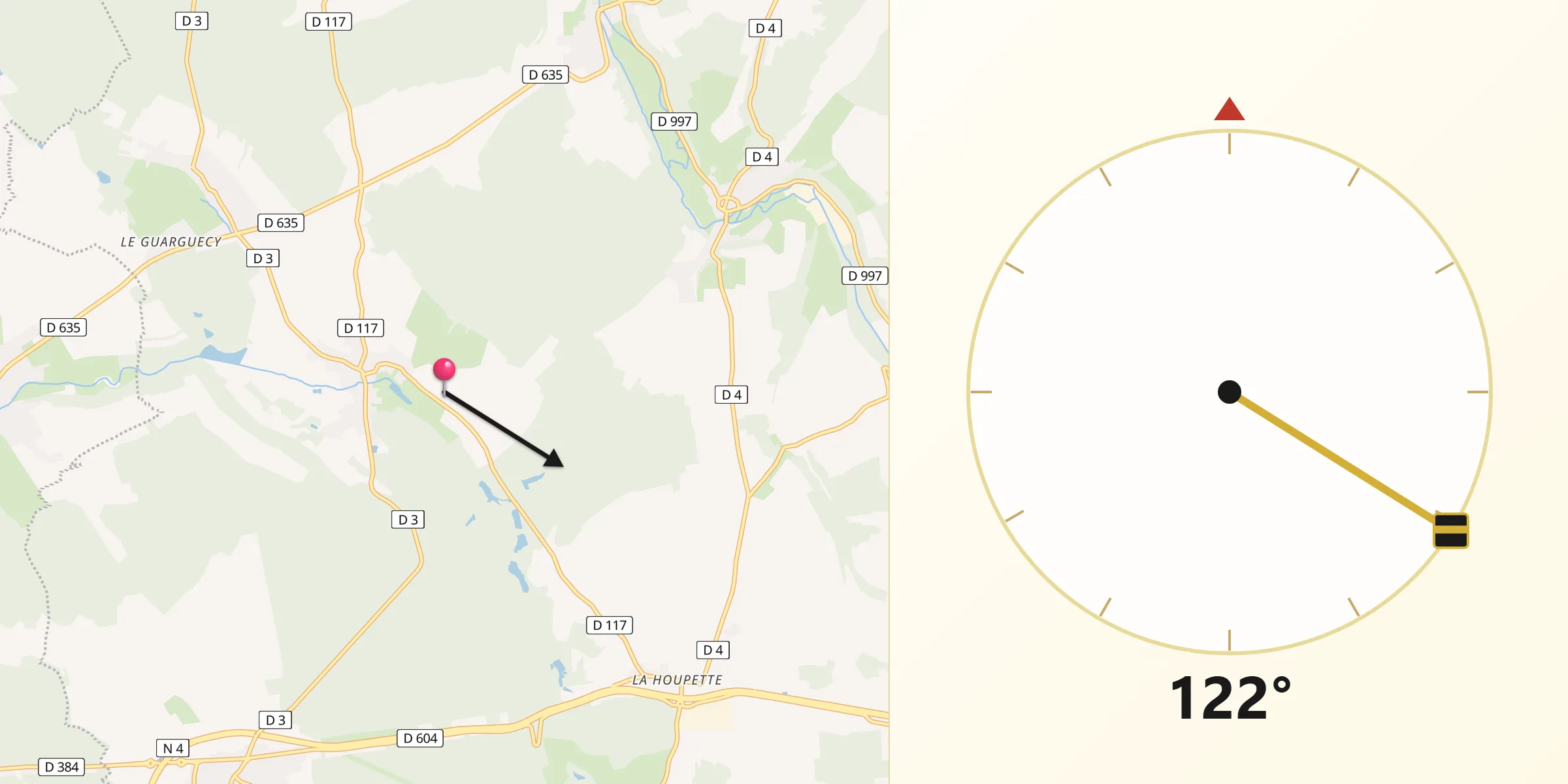 Direction vers la Qibla depuis Rupt-aux-Nonains