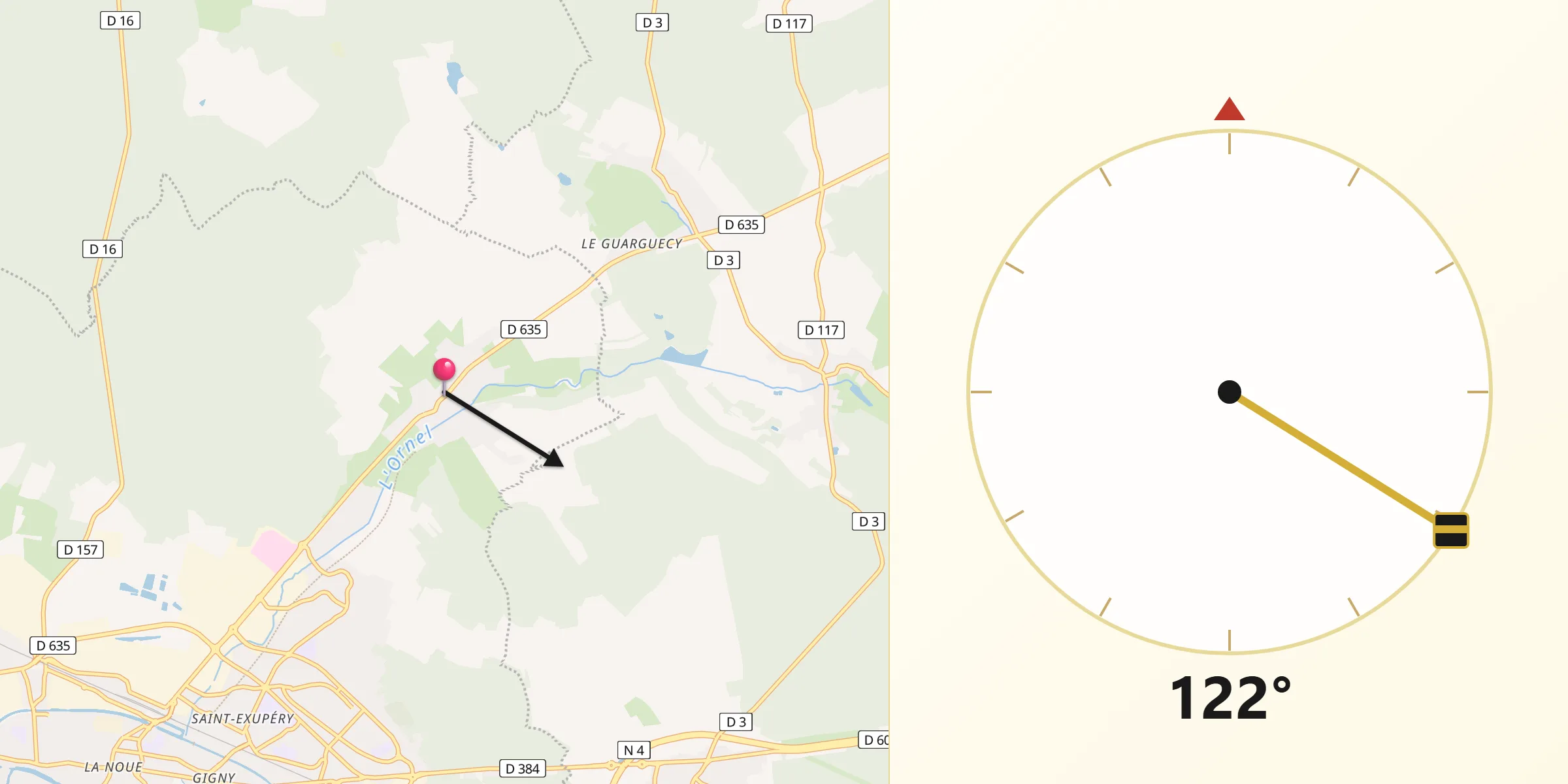 Direction vers la Qibla depuis Chancenay