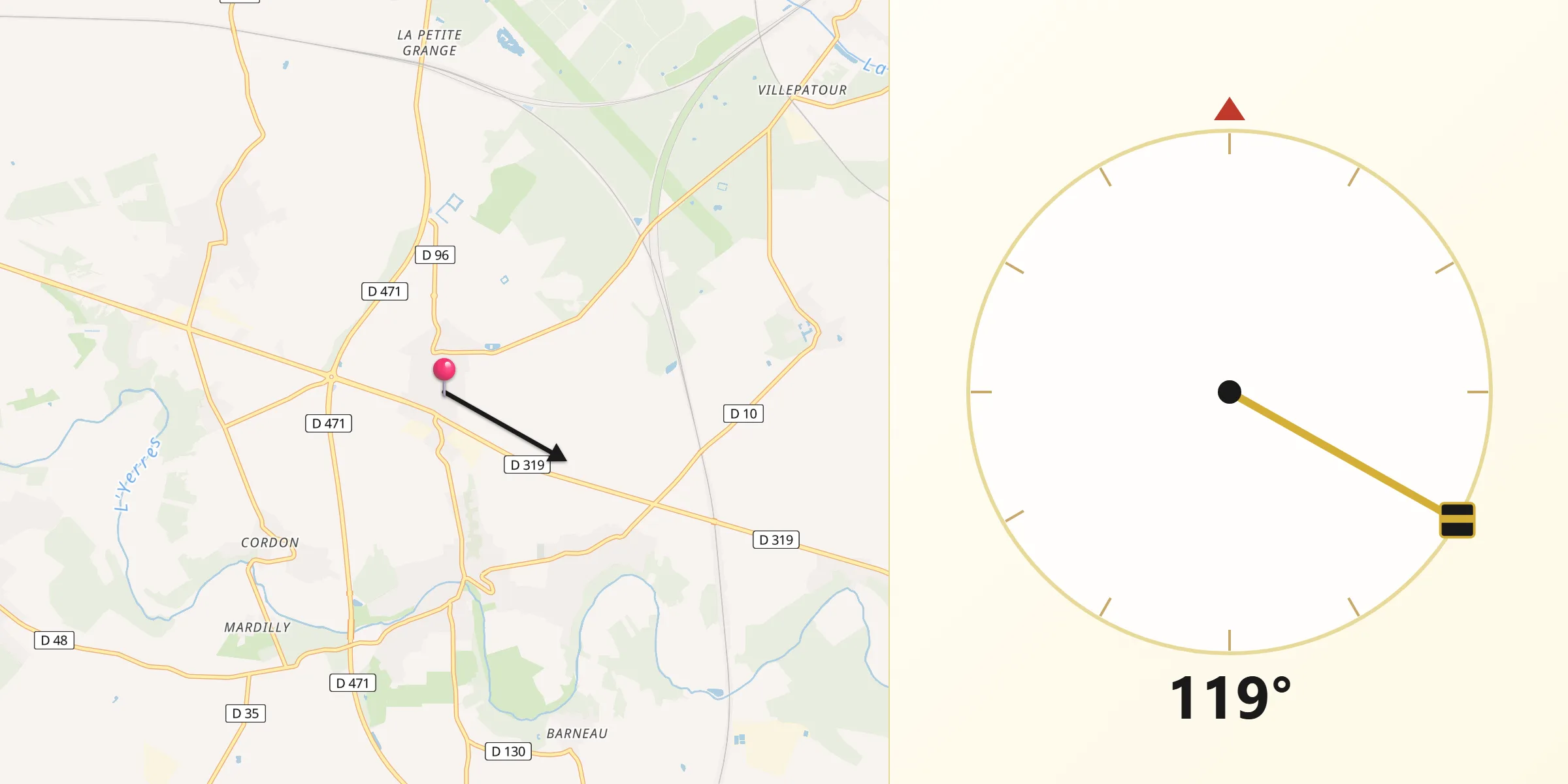 Direction vers la Qibla depuis Coubert