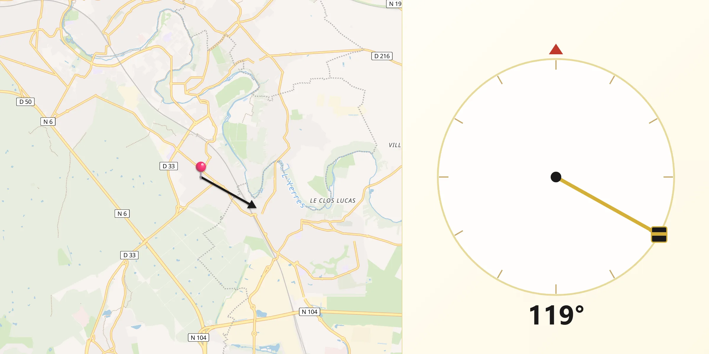 Direction vers la Qibla depuis Quincy-sous-Sénart