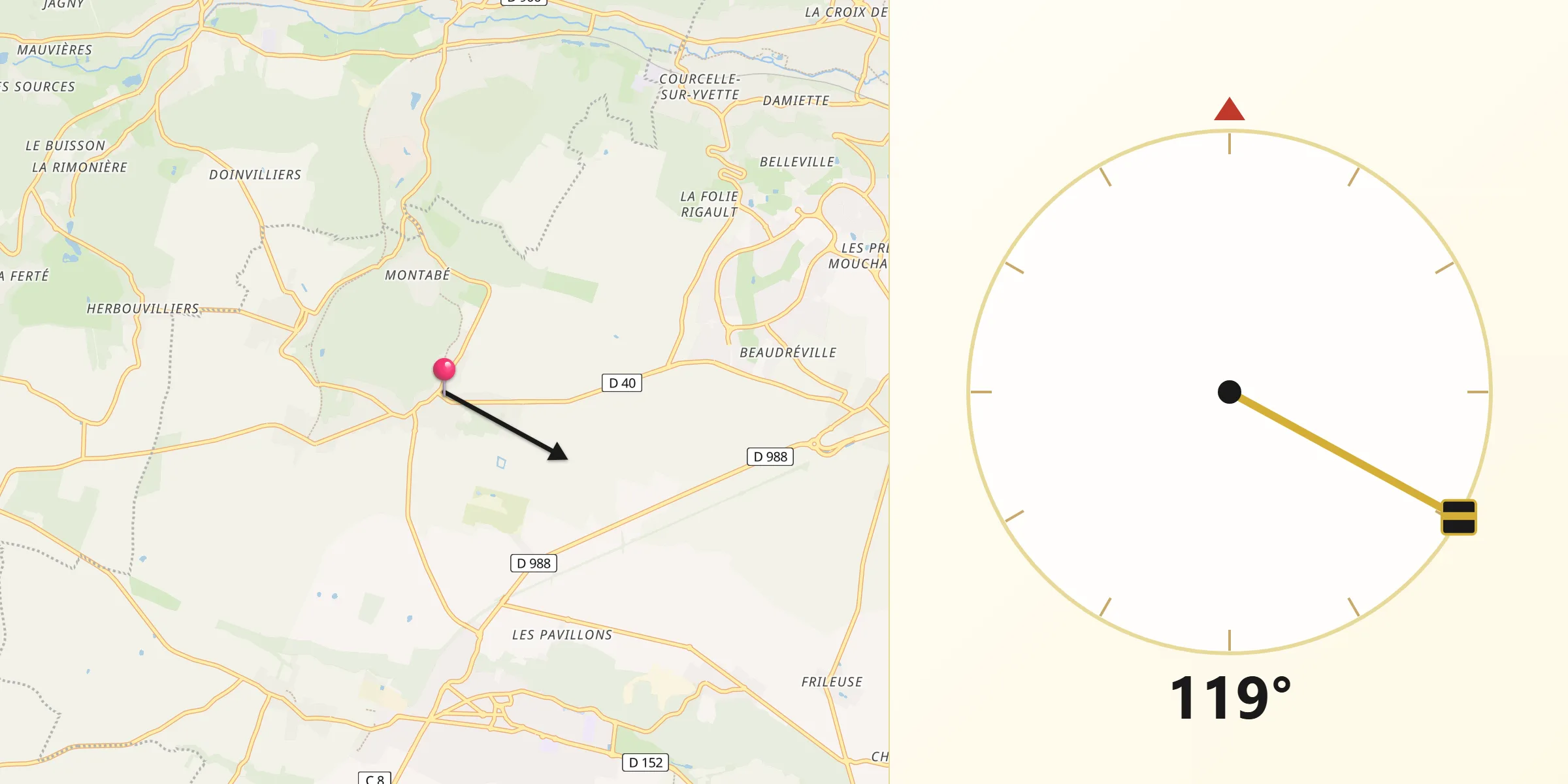 Direction vers la Qibla depuis Les Molières