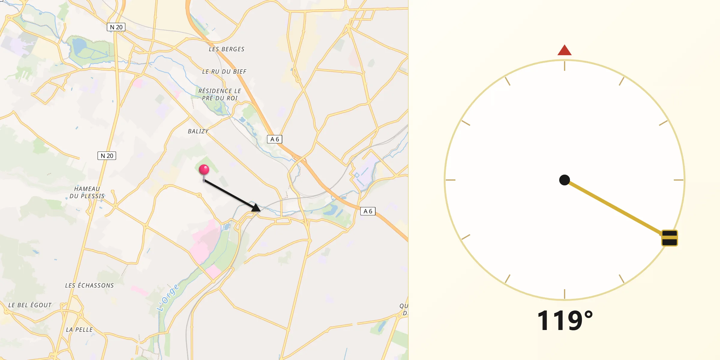 Direction vers la Qibla depuis Épinay-sur-Orge