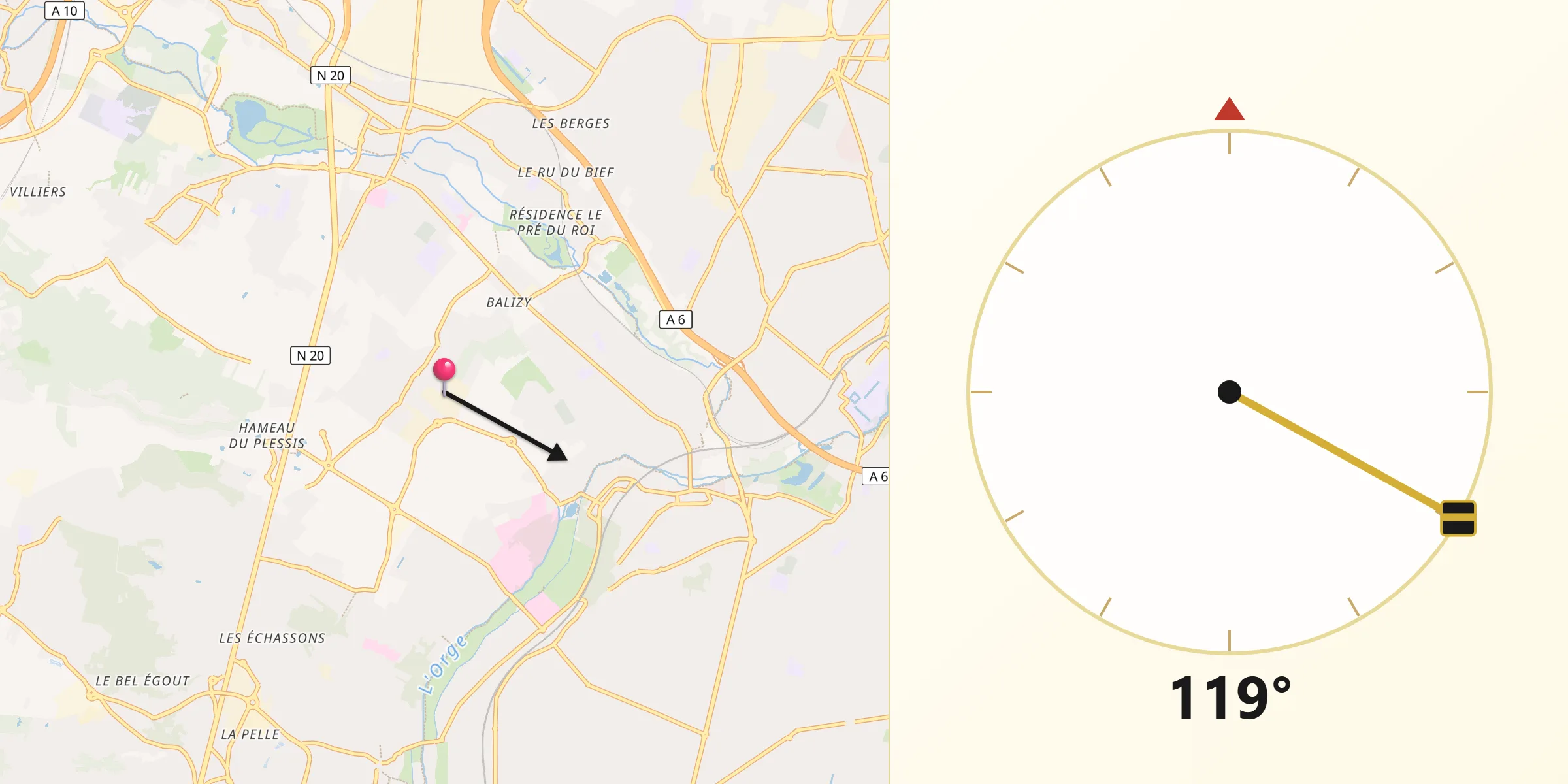 Direction vers la Qibla depuis Ballainvilliers