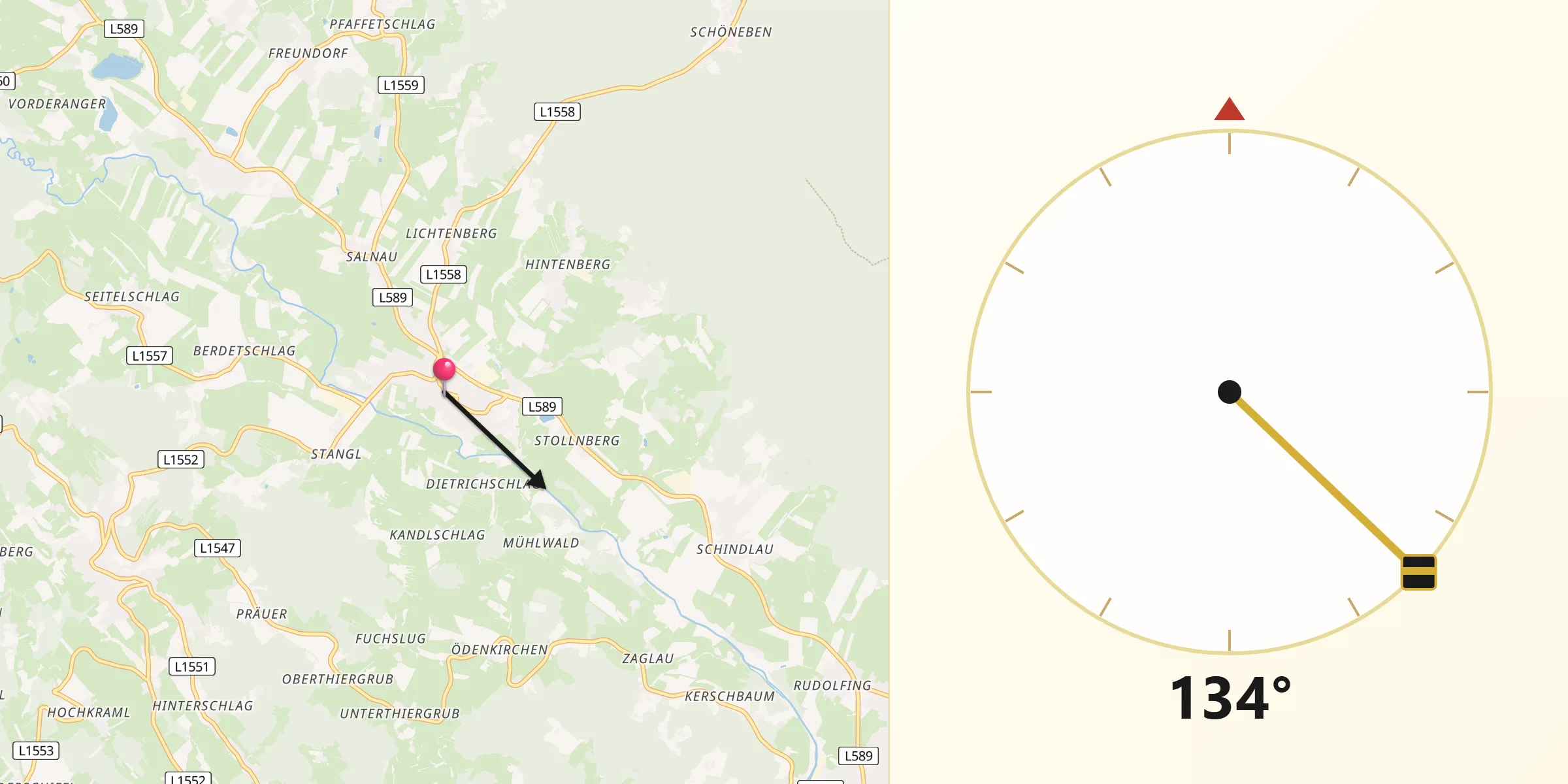 Qibla-Richtung von Ulrichsberg
