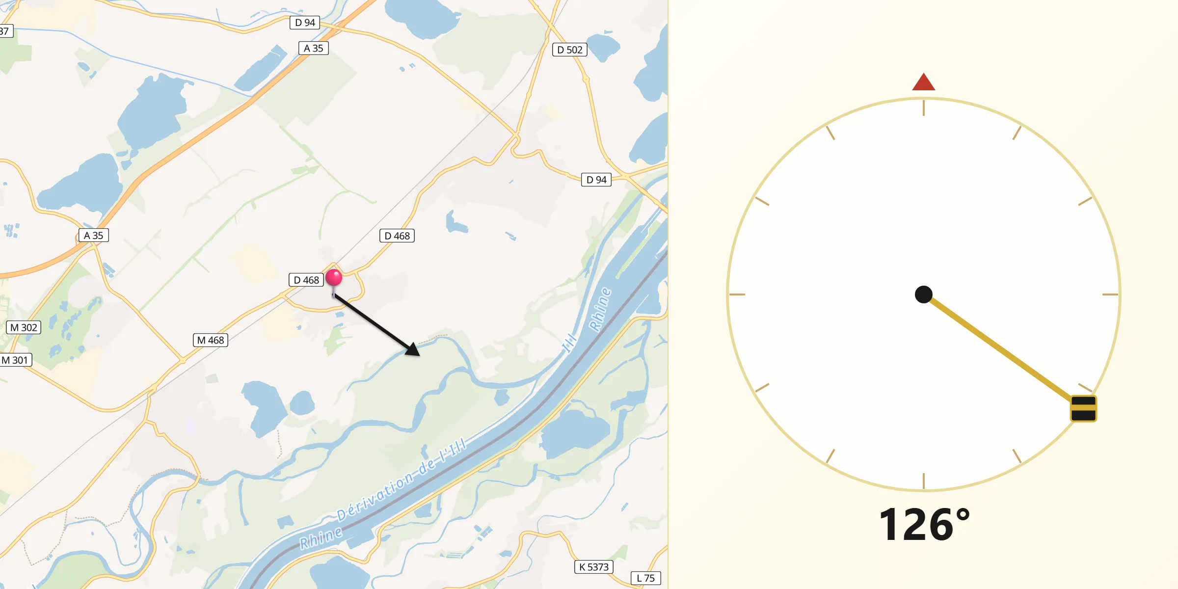 Direction vers la Qibla depuis Kilstett