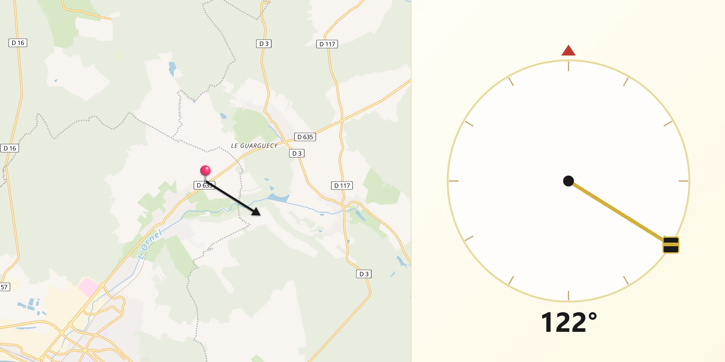 Direction vers la Qibla depuis Sommelonne