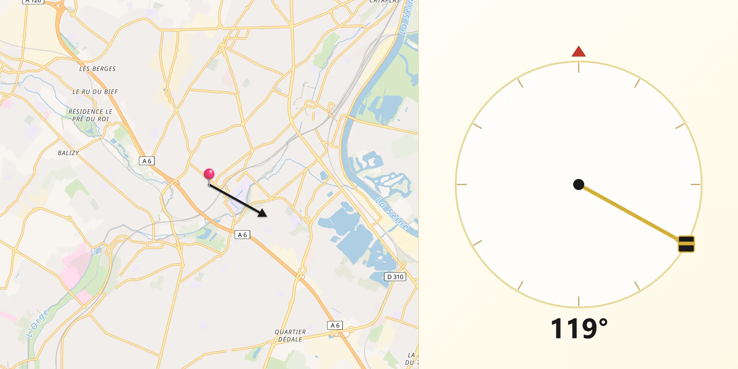 Direction vers la Qibla depuis Savigny-sur-Orge