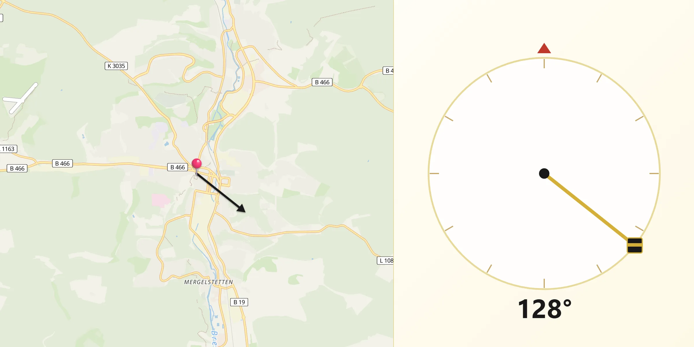 Qibla-Richtung von Heidenheim an der Brenz